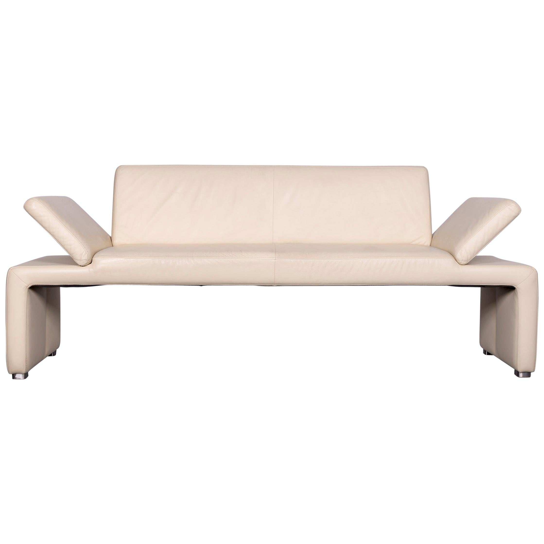 Willi Schillig Designer Leather Sofa Crème Three-Seat Couch For Sale