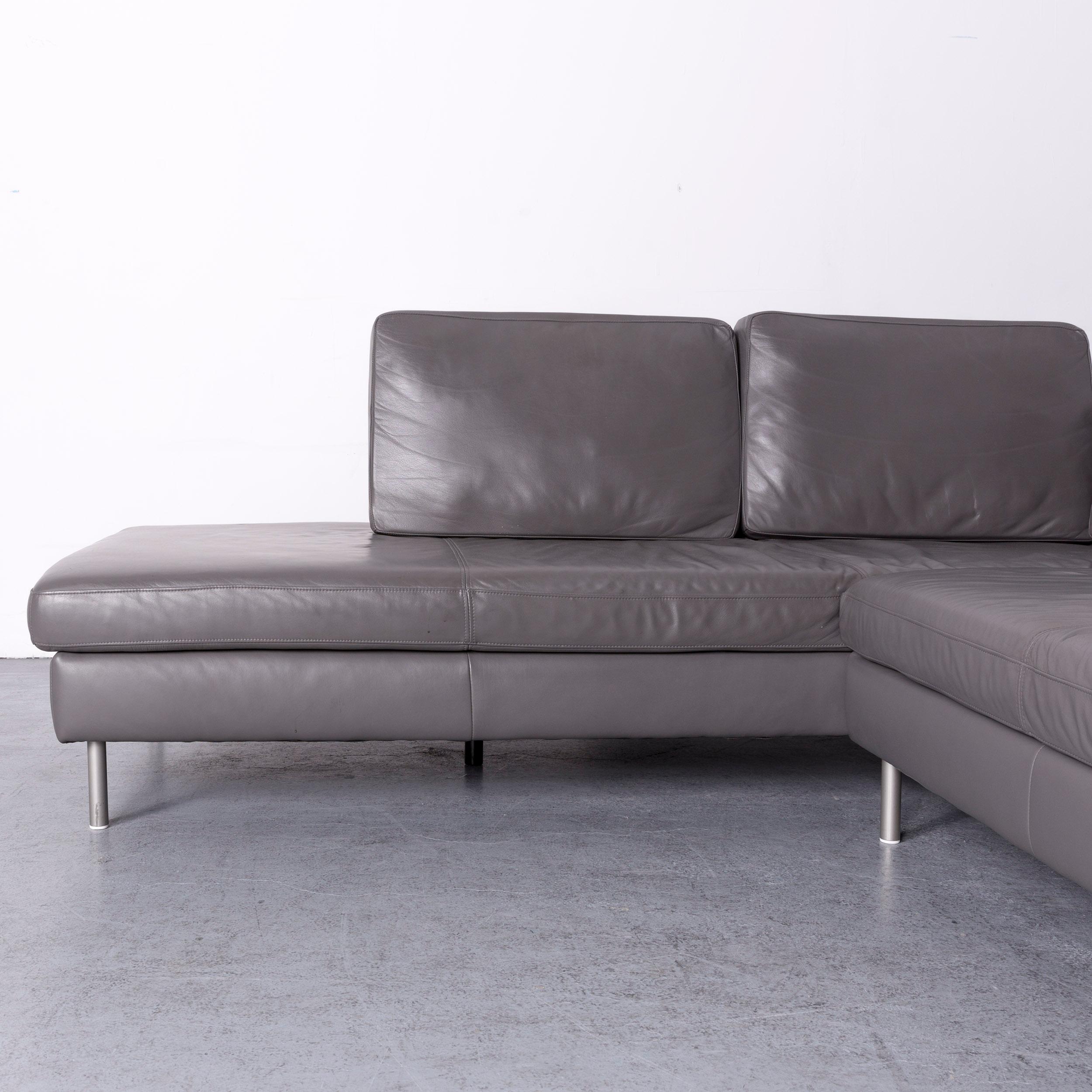 German Willi Schillig Designer Leather Sofa Grey Corner-Couch