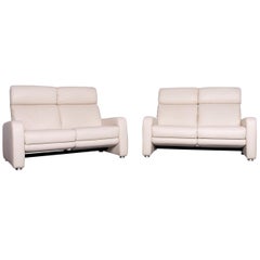Willi Schillig Designer Leather Sofa Set Two Beige Two-Seat Couch Recliner