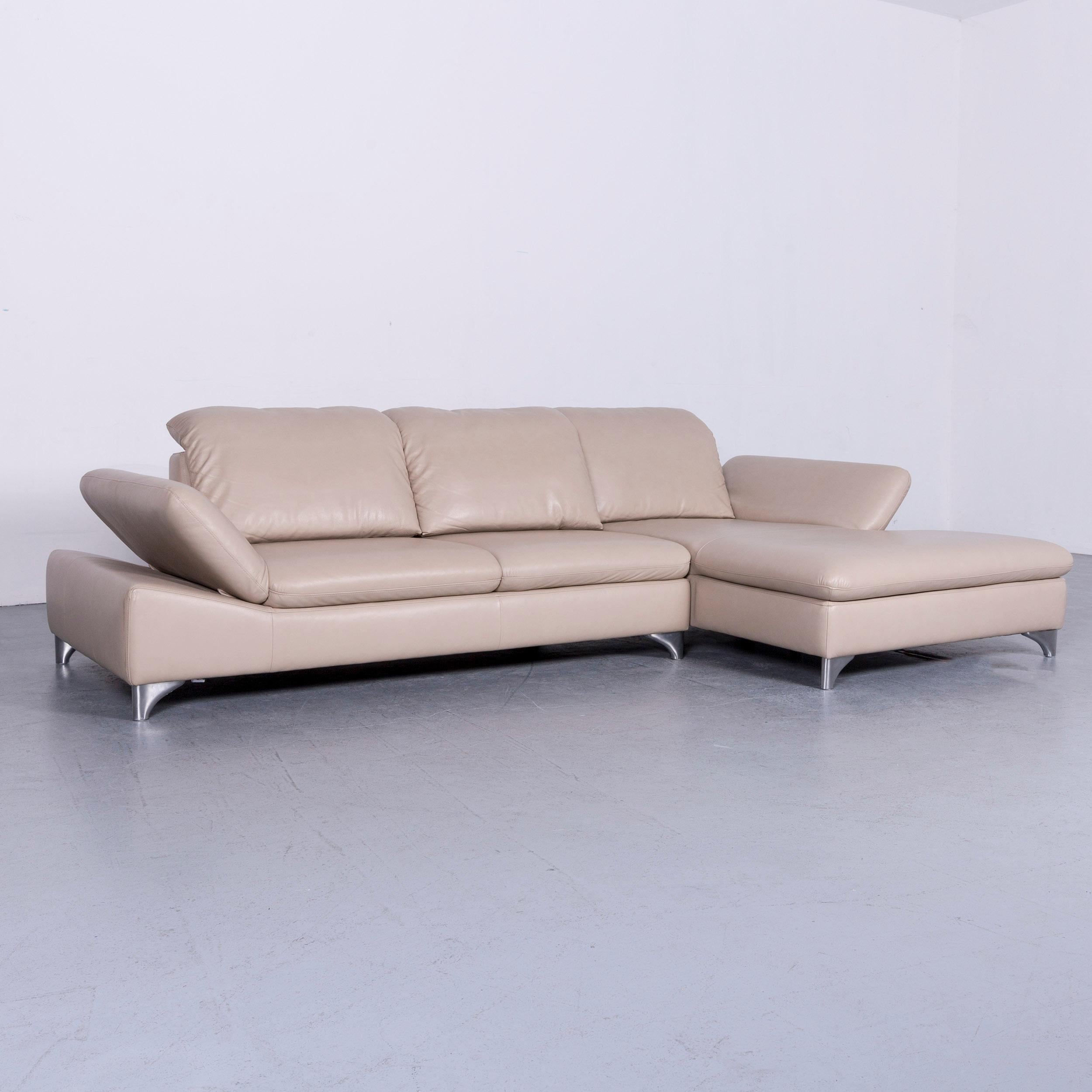German Willi Schillig Enjoy Designer Leather Sofa Footstool Set Beige Modern