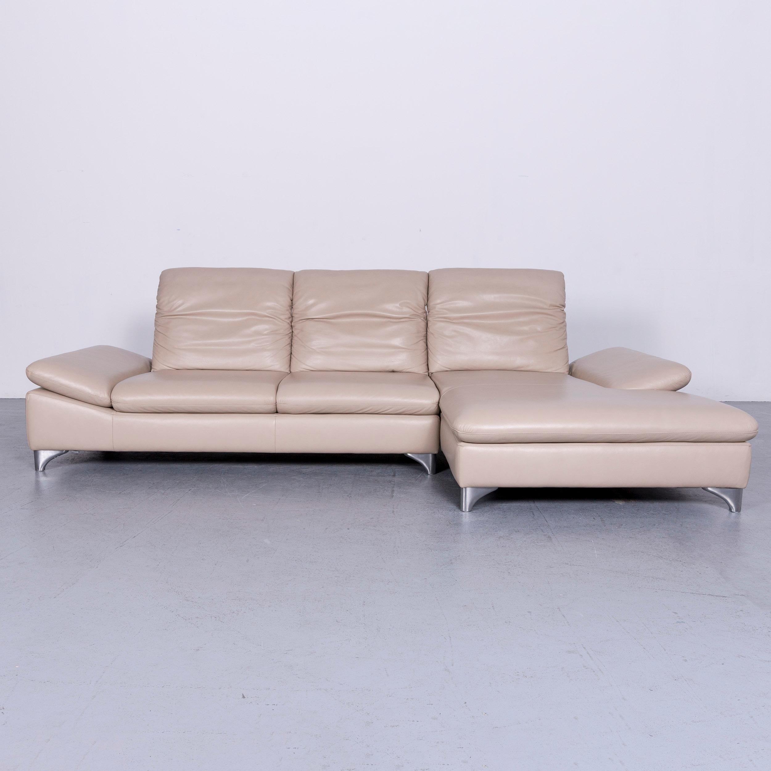 Willi Schillig Enjoy Designer Leather Sofa Footstool Set Beige Modern In Good Condition In Cologne, DE