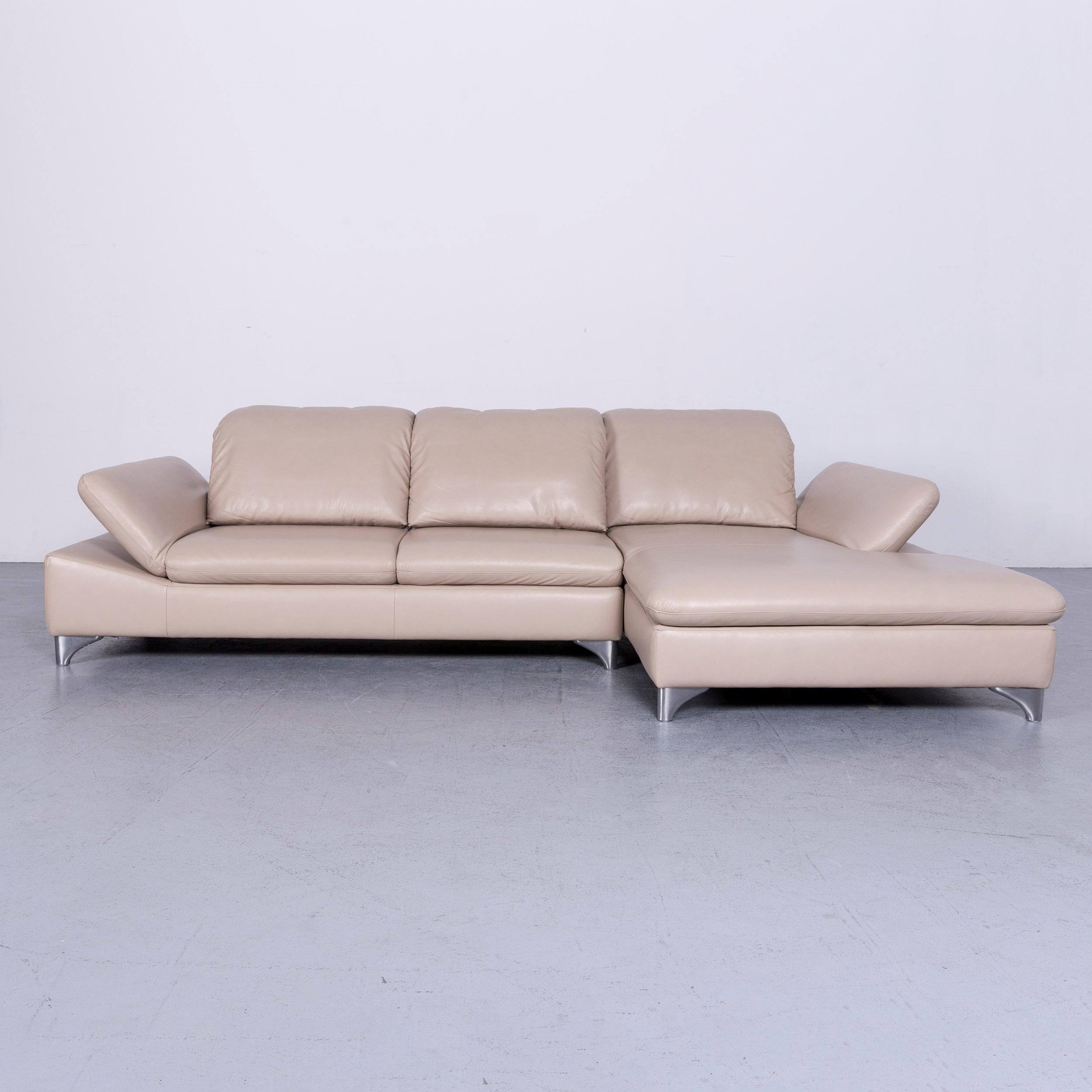Contemporary Willi Schillig Enjoy Designer Leather Sofa Footstool Set Beige Modern