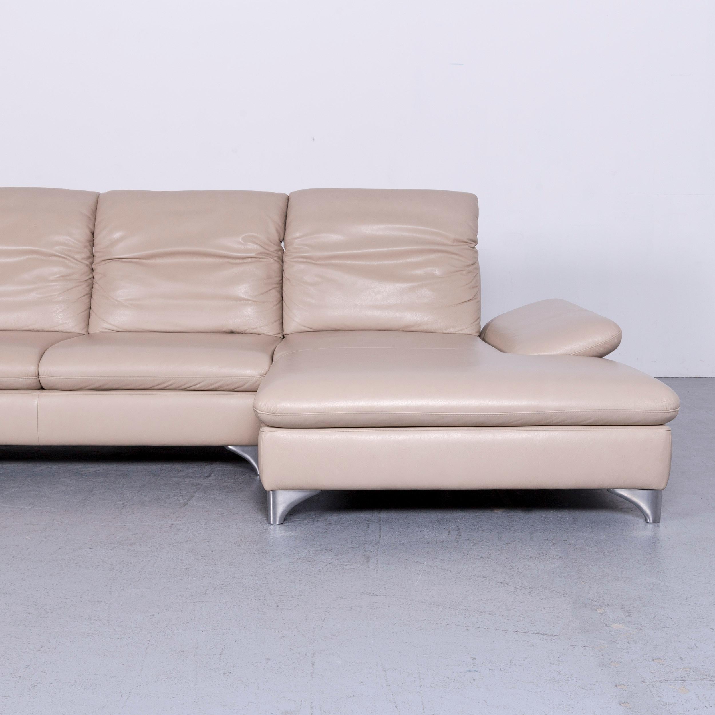 Willi Schillig Enjoy Designer Leather Sofa Footstool Set Beige Modern 2