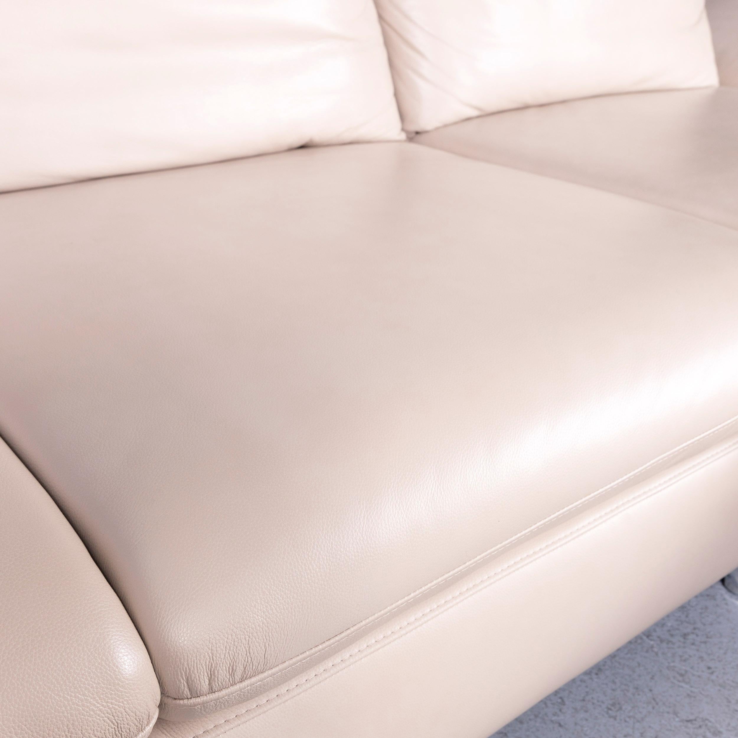 Willi Schillig Enjoy Designer Leather Sofa Footstool Set Beige Modern 3