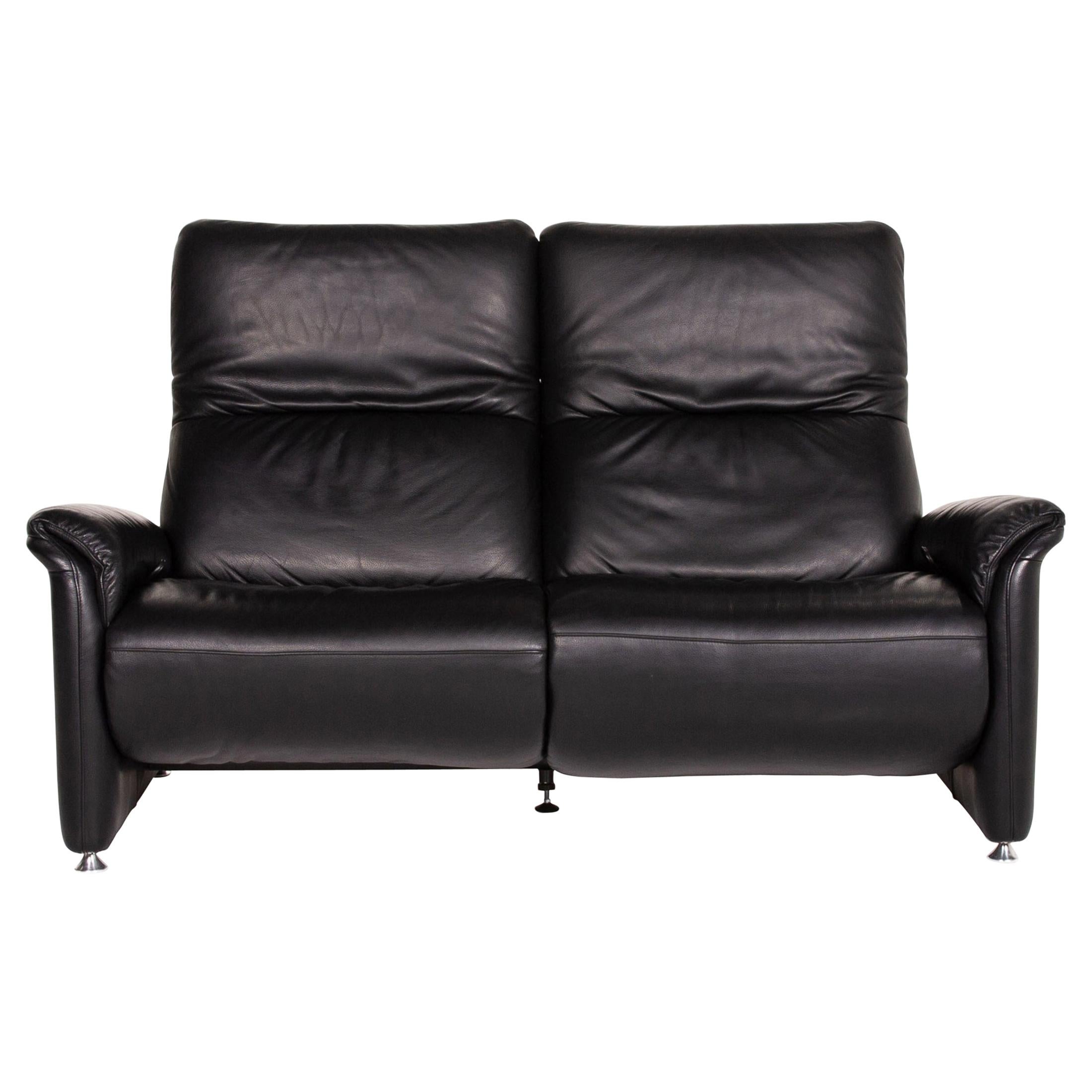 Willi Schillig Ergoline Leather Sofa Black Two-Seat Function Relax Function For Sale