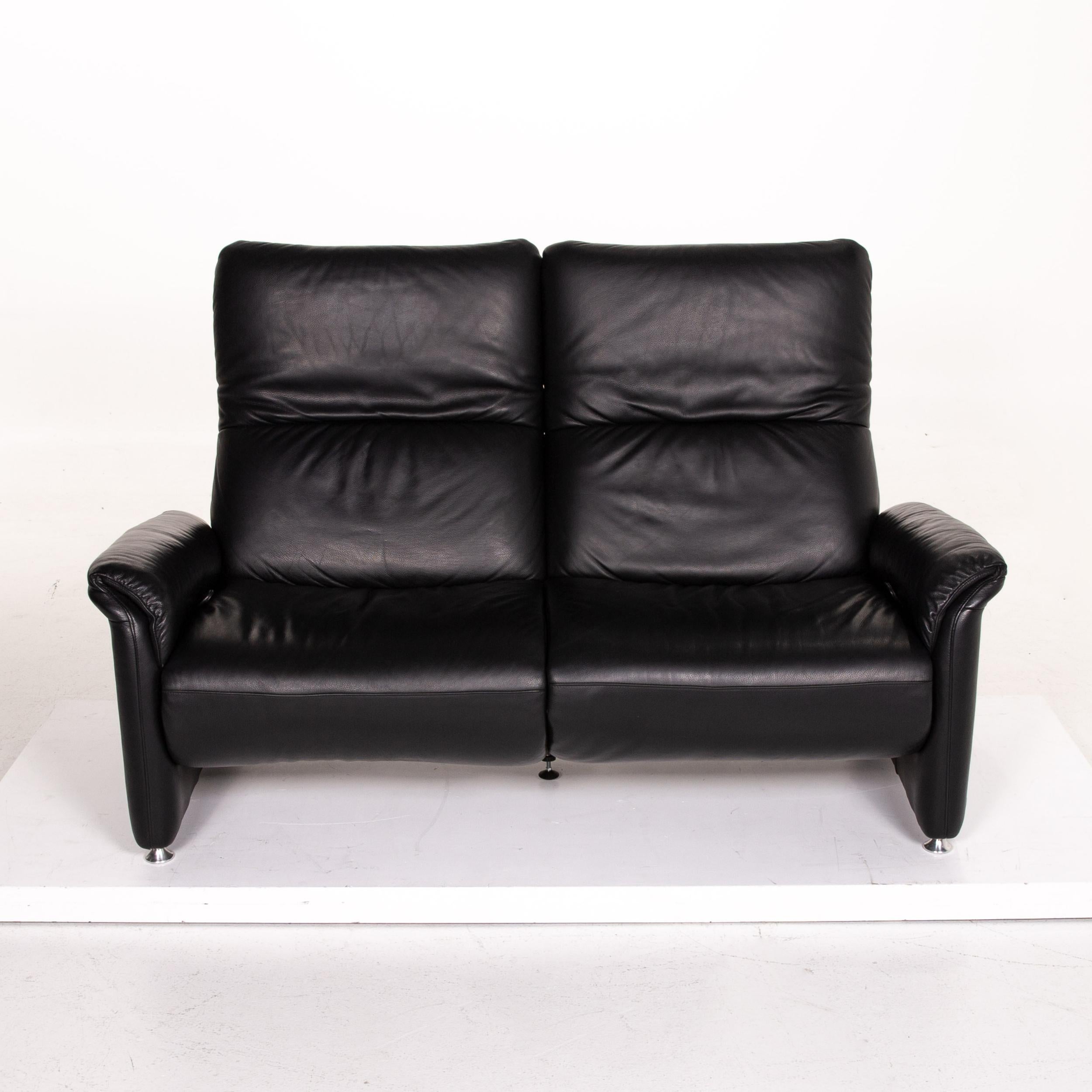 Willi Schillig Ergoline Leather Sofa Black Two-Seat Function Relax Function For Sale 3