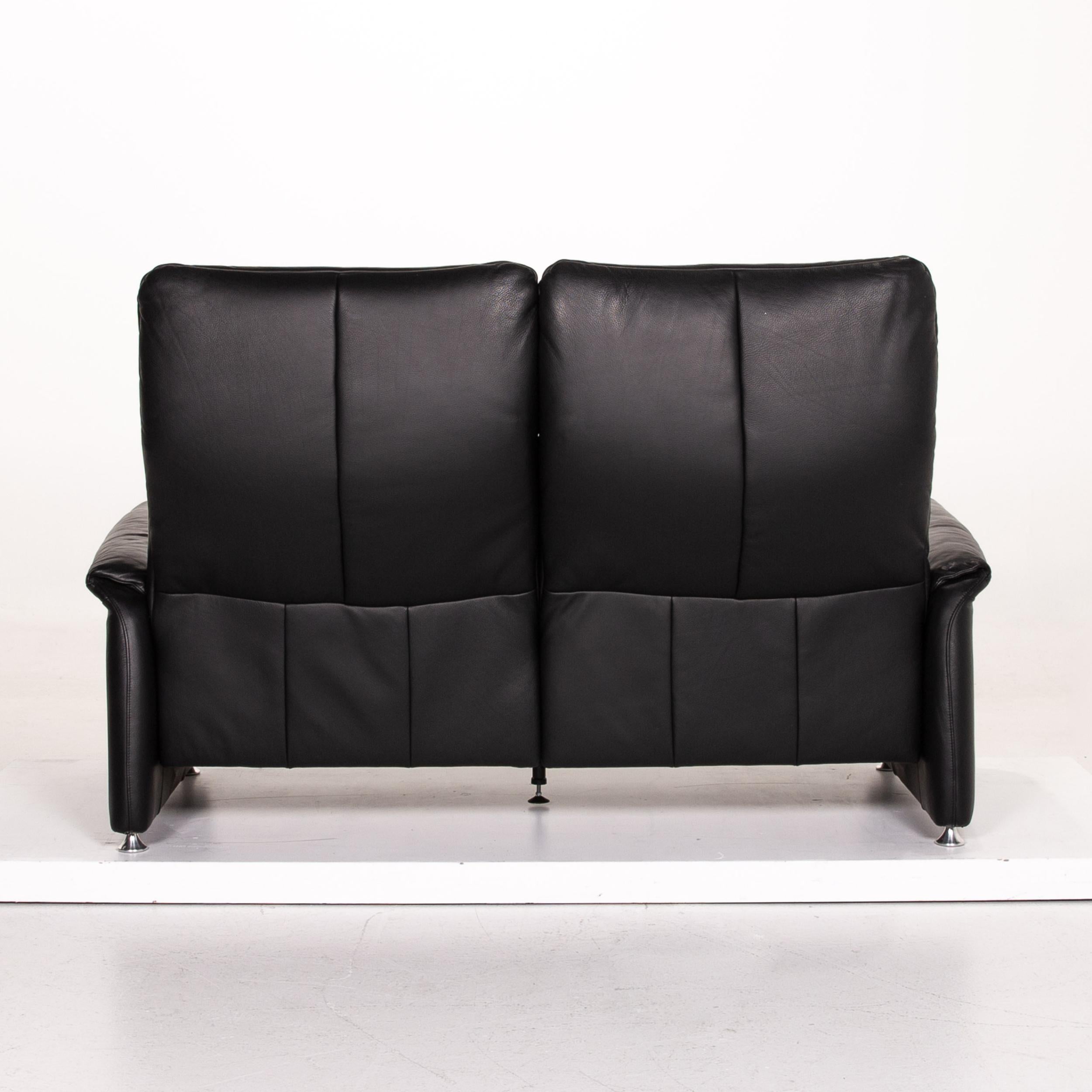 Willi Schillig Ergoline Leather Sofa Black Two-Seat Function Relax Function For Sale 5