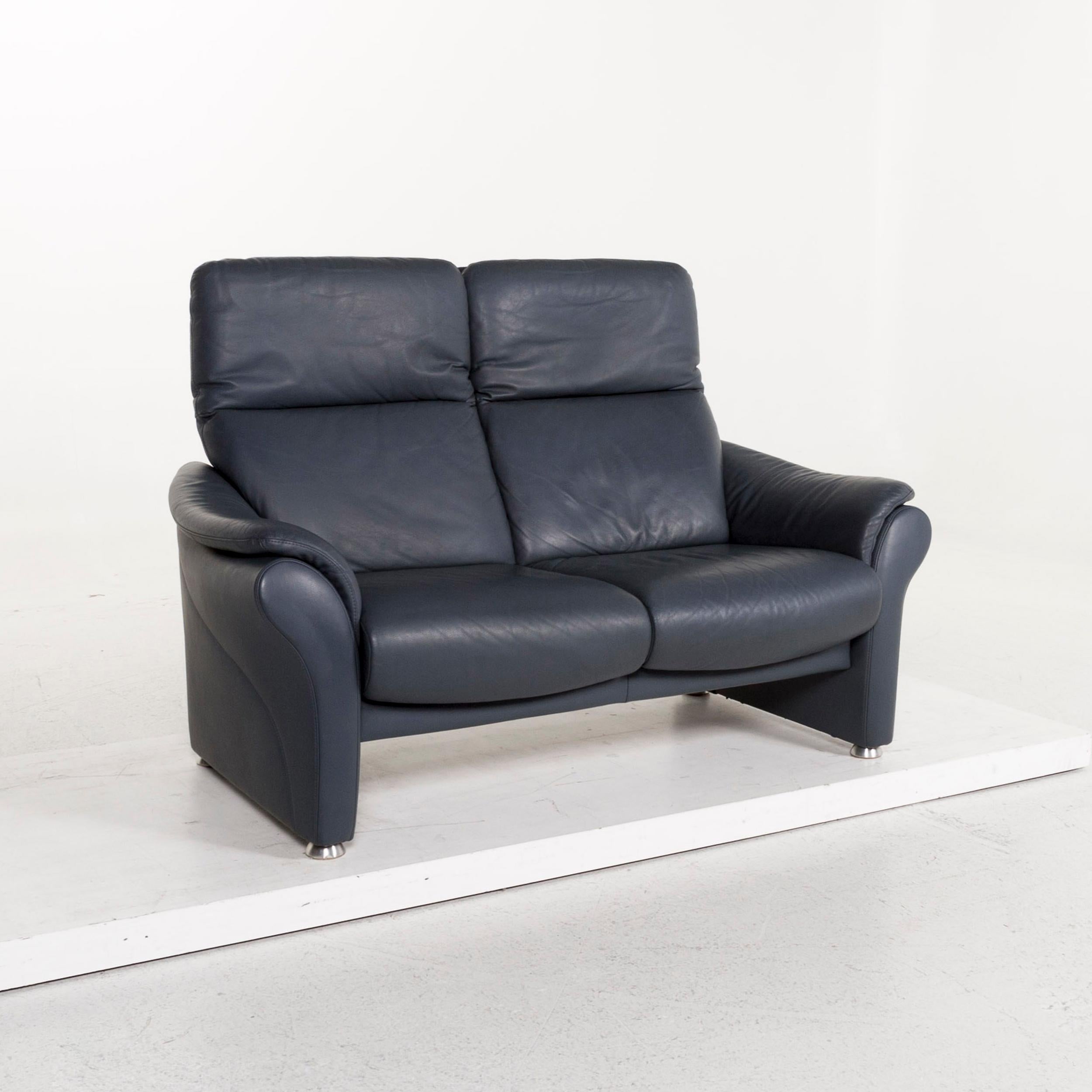 Willi Schillig Ergoline Leather Sofa Blue Two-Seat Function Relax Function In Good Condition For Sale In Cologne, DE