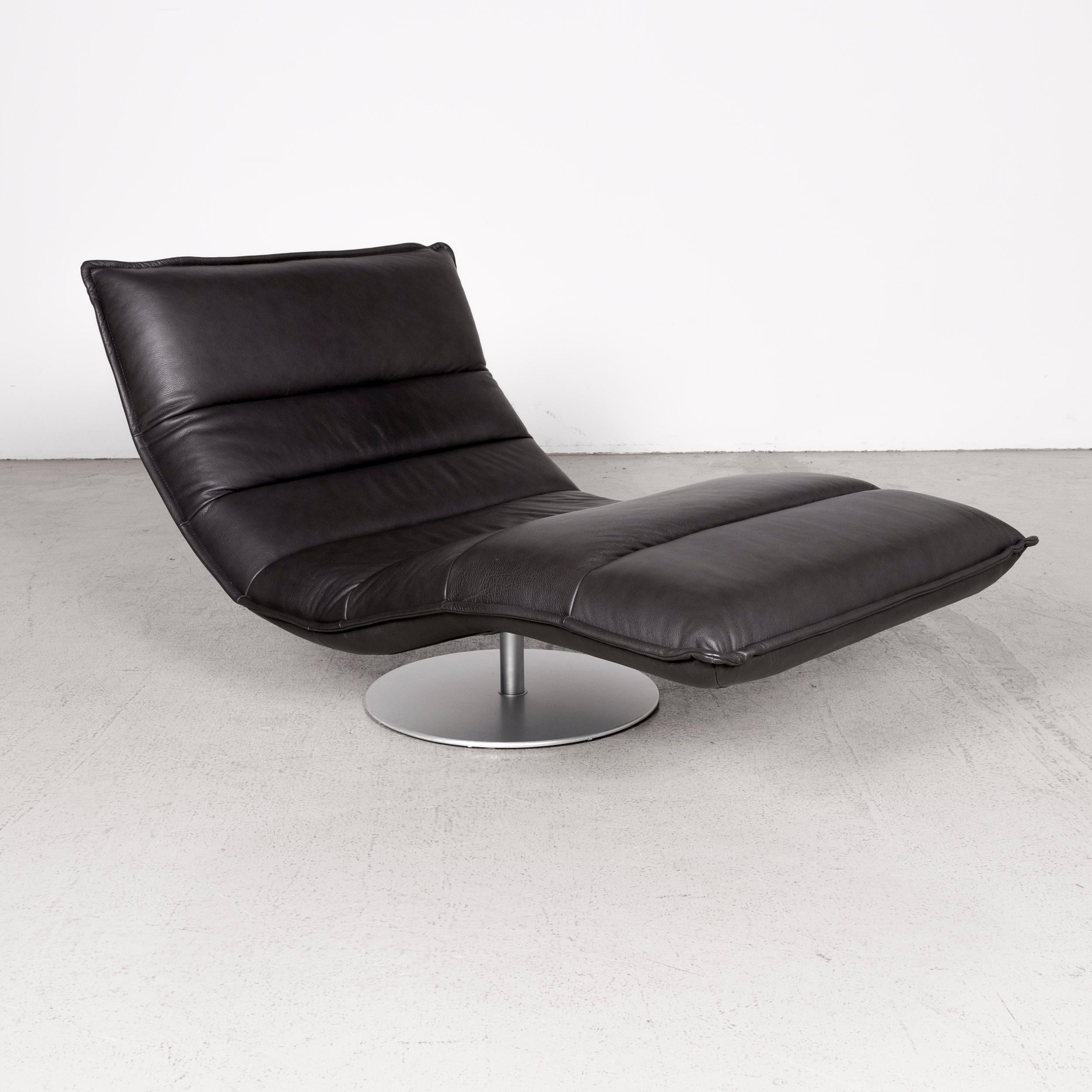 Contemporary Willi Schillig Inkoognito Leather Lounger Anthracite Genuine Leather For Sale