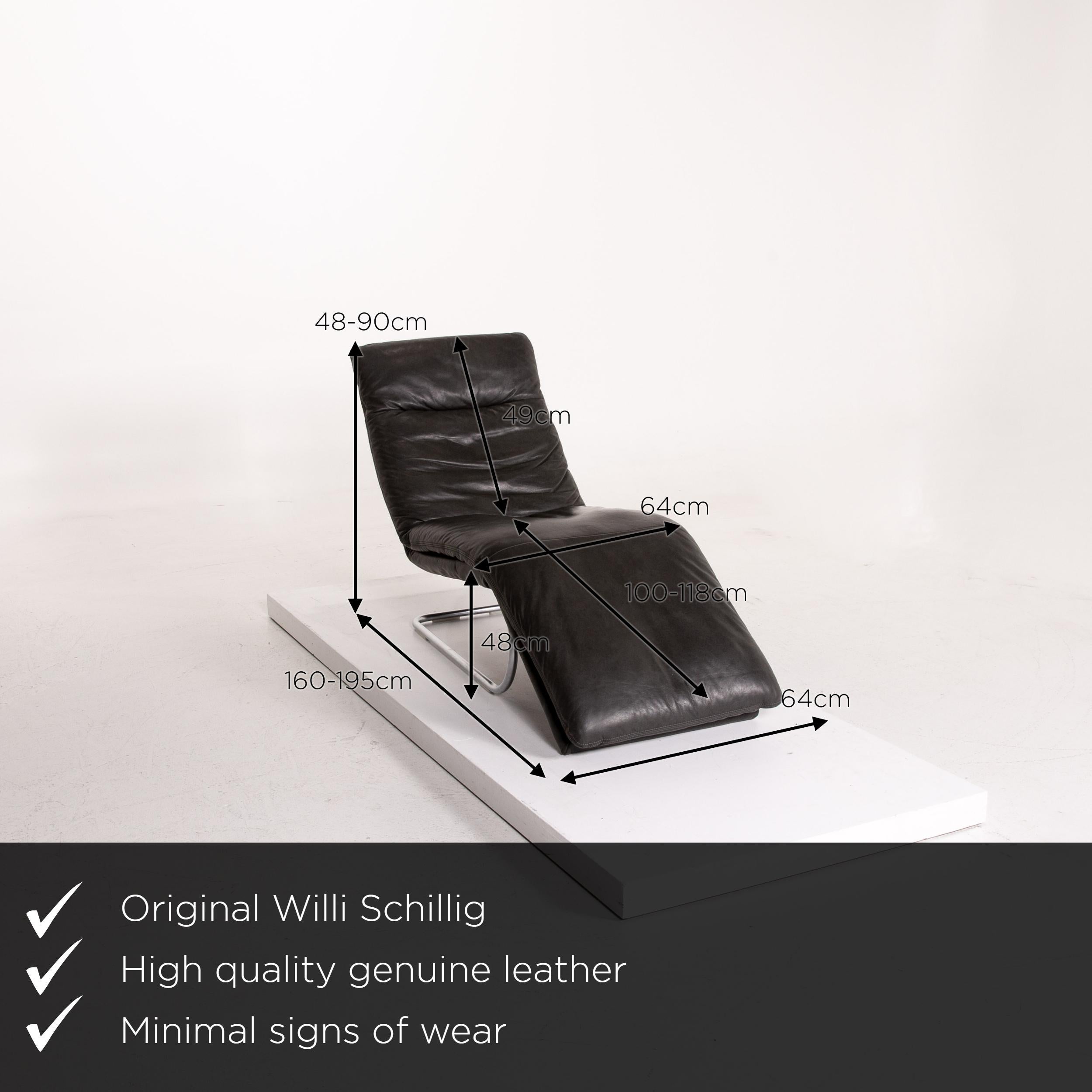 We present to you a Willi Schillig Jill leather lounger gray relax lounger.
 
 

 Product measurements in centimeters:
 

Depth 160
Width 64
Height 90
Seat height 48
Seat depth 100
Seat width 64
Back height 49.
   