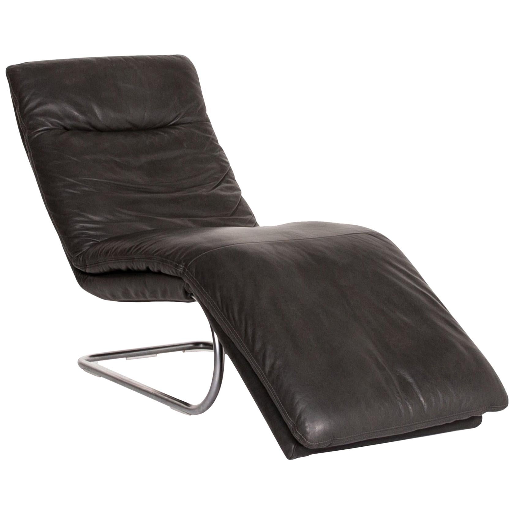 Willi Schillig Jill Leather Lounger Gray Relax lounger For Sale