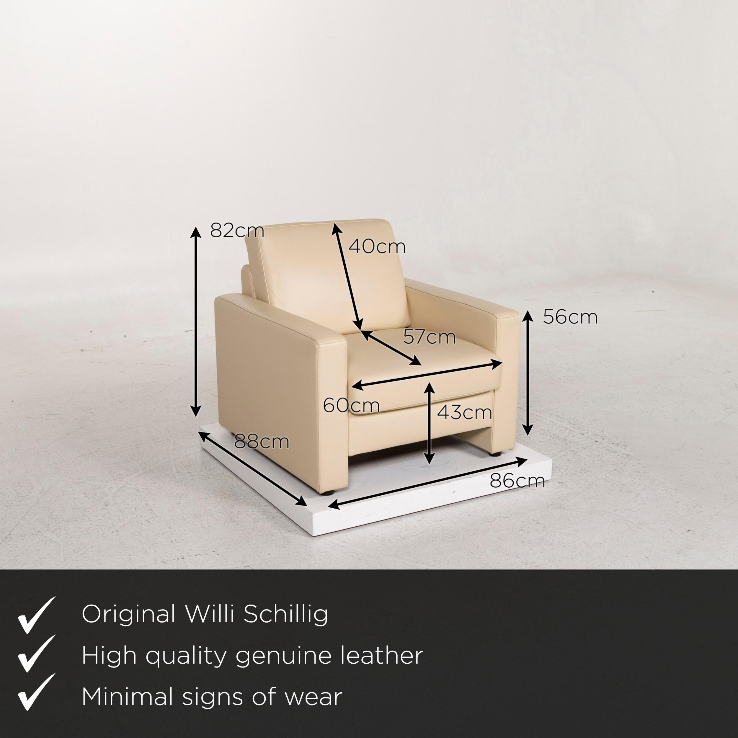 We present to you a Willi Schillig leather armchair cream.
   
 

 Product measurements in centimeters:
 

Depth 88
Width 86
Height 82
Seat height 43
Rest height 56
Seat depth 57
Seat width 60
Back height 40.
      