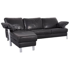 Willi Schillig Leather Corner-Sofa Black Couch