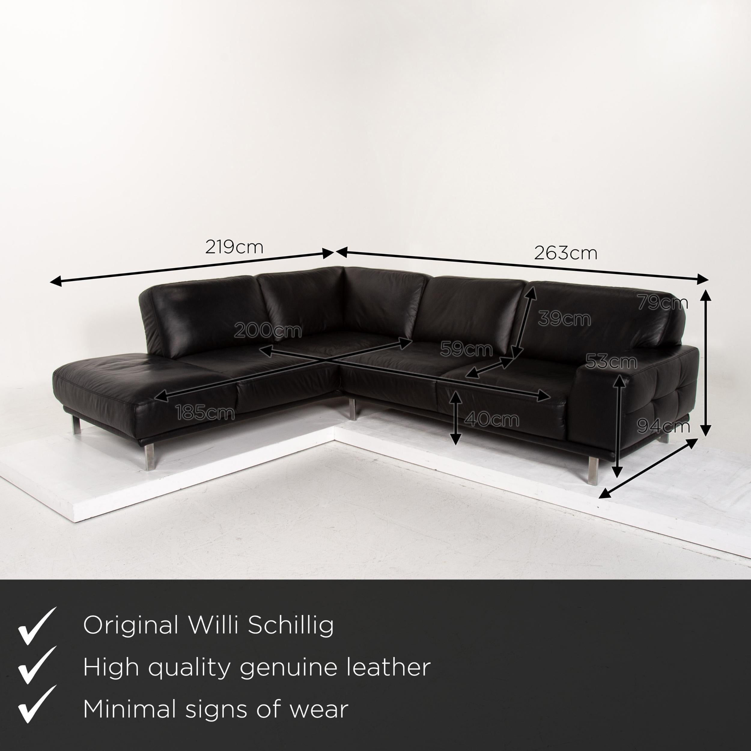 We present to you a Willi Schillig leather corner sofa black sofa couch.
 

 Product measurements in centimeters:
 

Depth 94
Width 219
Height 79
Seat height 40
Rest height 53
Seat depth 59
Seat width 185
Back height 39.
 