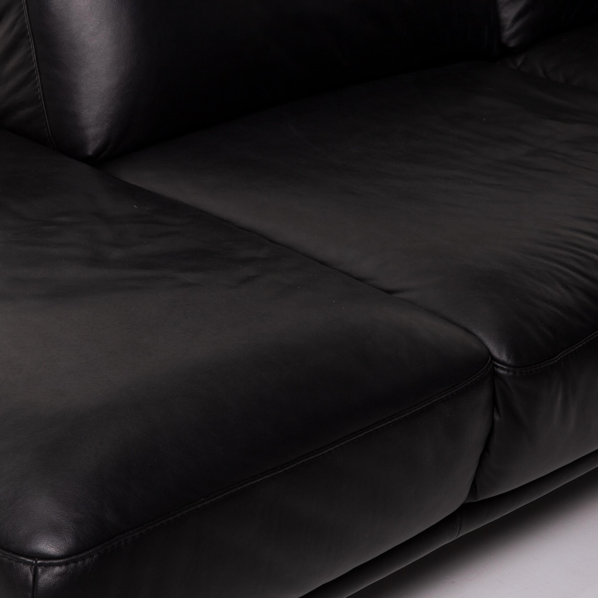 German Willi Schillig Leather Corner Sofa Black Sofa Couch For Sale
