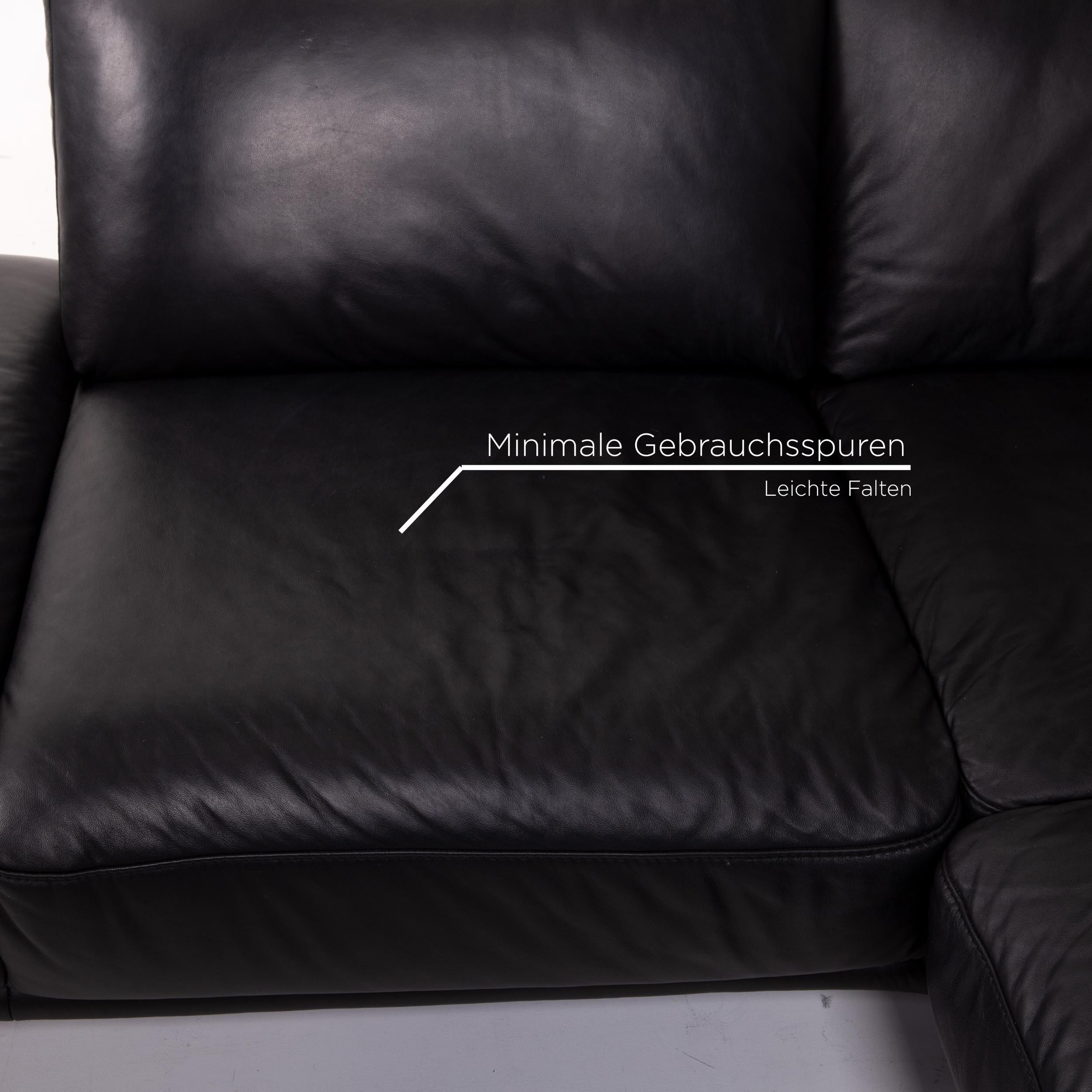 Willi Schillig Leather Corner Sofa Black Sofa Couch In Good Condition For Sale In Cologne, DE