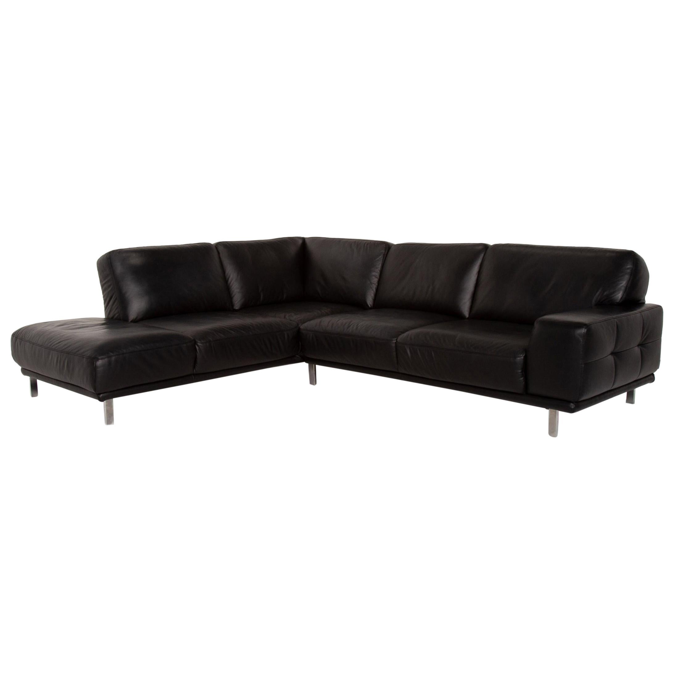 Willi Schillig Leather Corner Sofa Black Sofa Couch For Sale