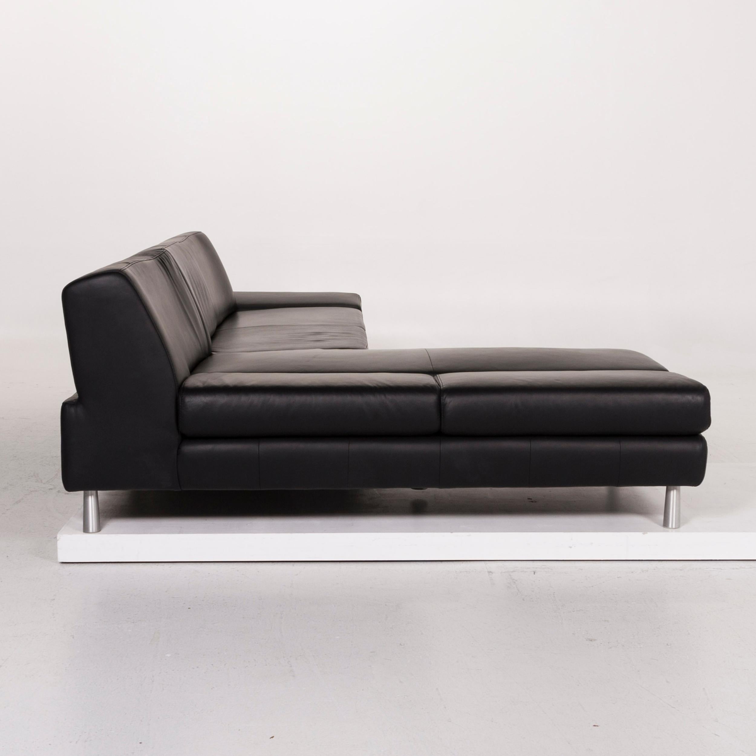 Willi Schillig Leather Corner Sofa Black Sofa Function Couch In Good Condition In Cologne, DE