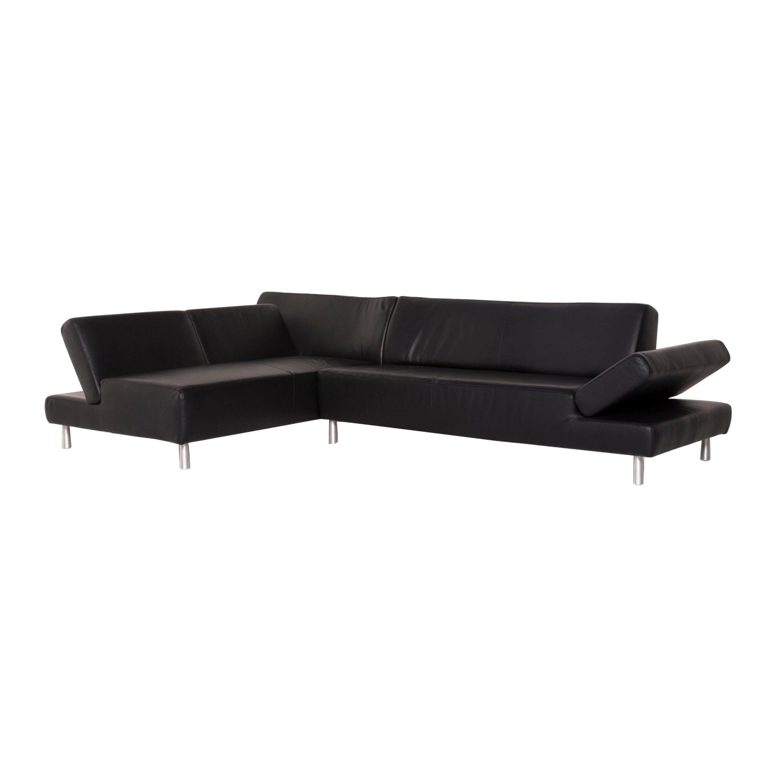 Willi Schillig Leather Corner Sofa Black Sofa Function Couch