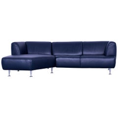 Willi Schillig Leather Corner Sofa Blue Couch