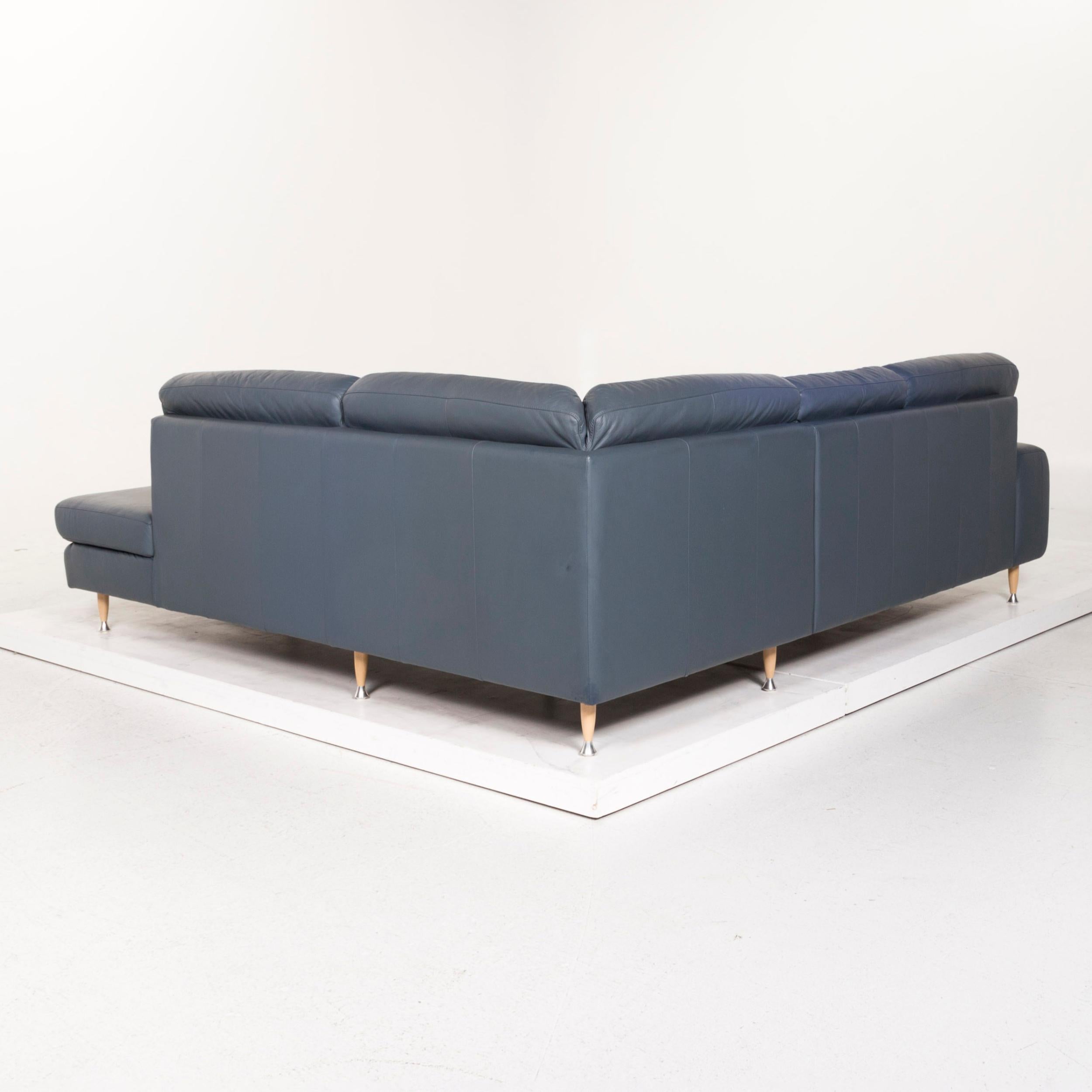 Willi Schillig Leather Corner Sofa Blue Sofa Couch 6