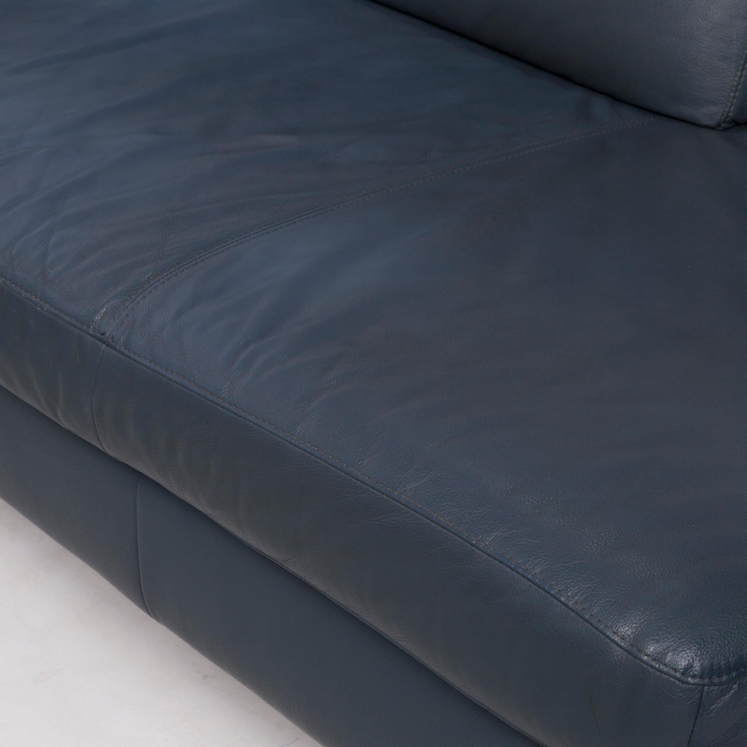 Modern Willi Schillig Leather Corner Sofa Blue Sofa Couch For Sale