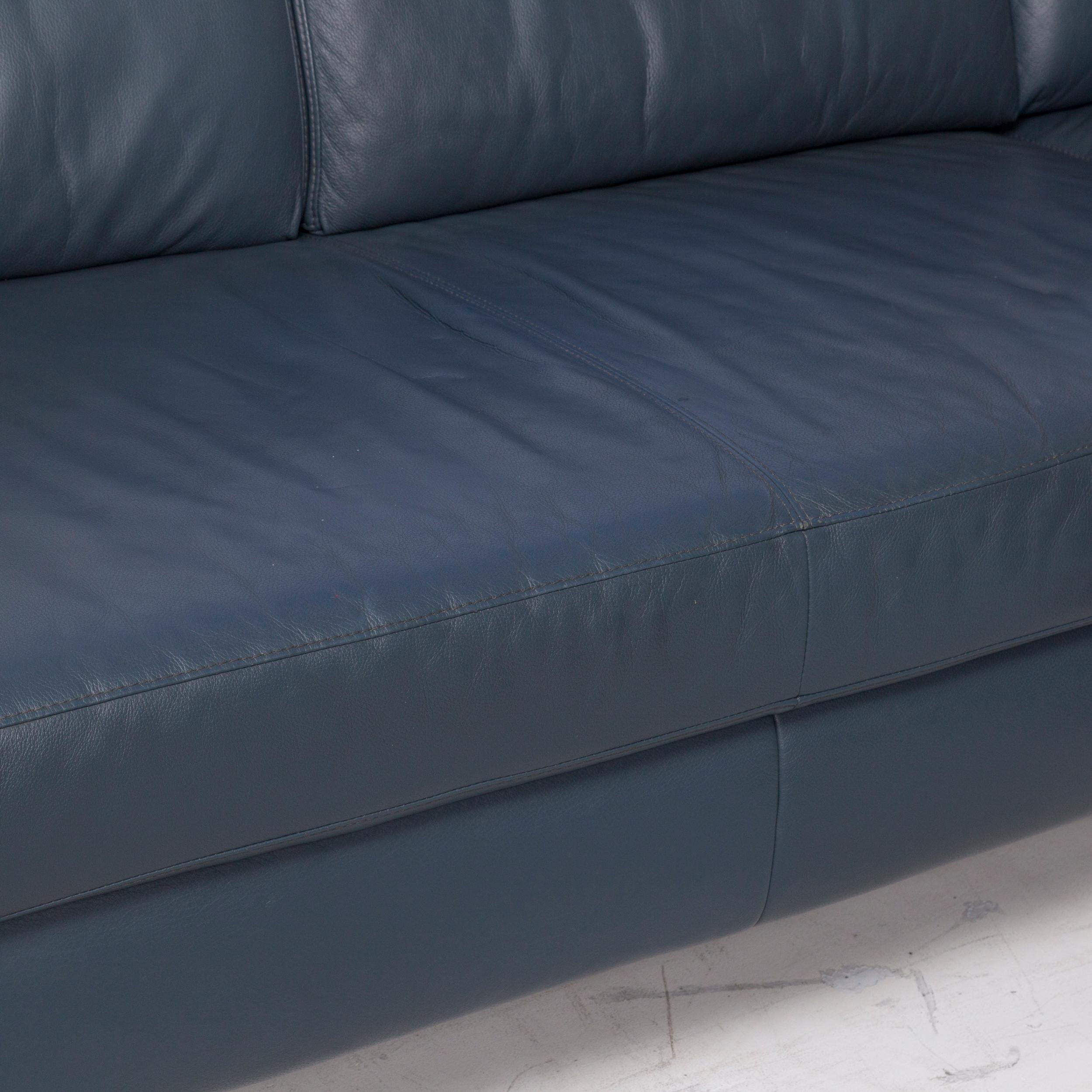 German Willi Schillig Leather Corner Sofa Blue Sofa Couch For Sale
