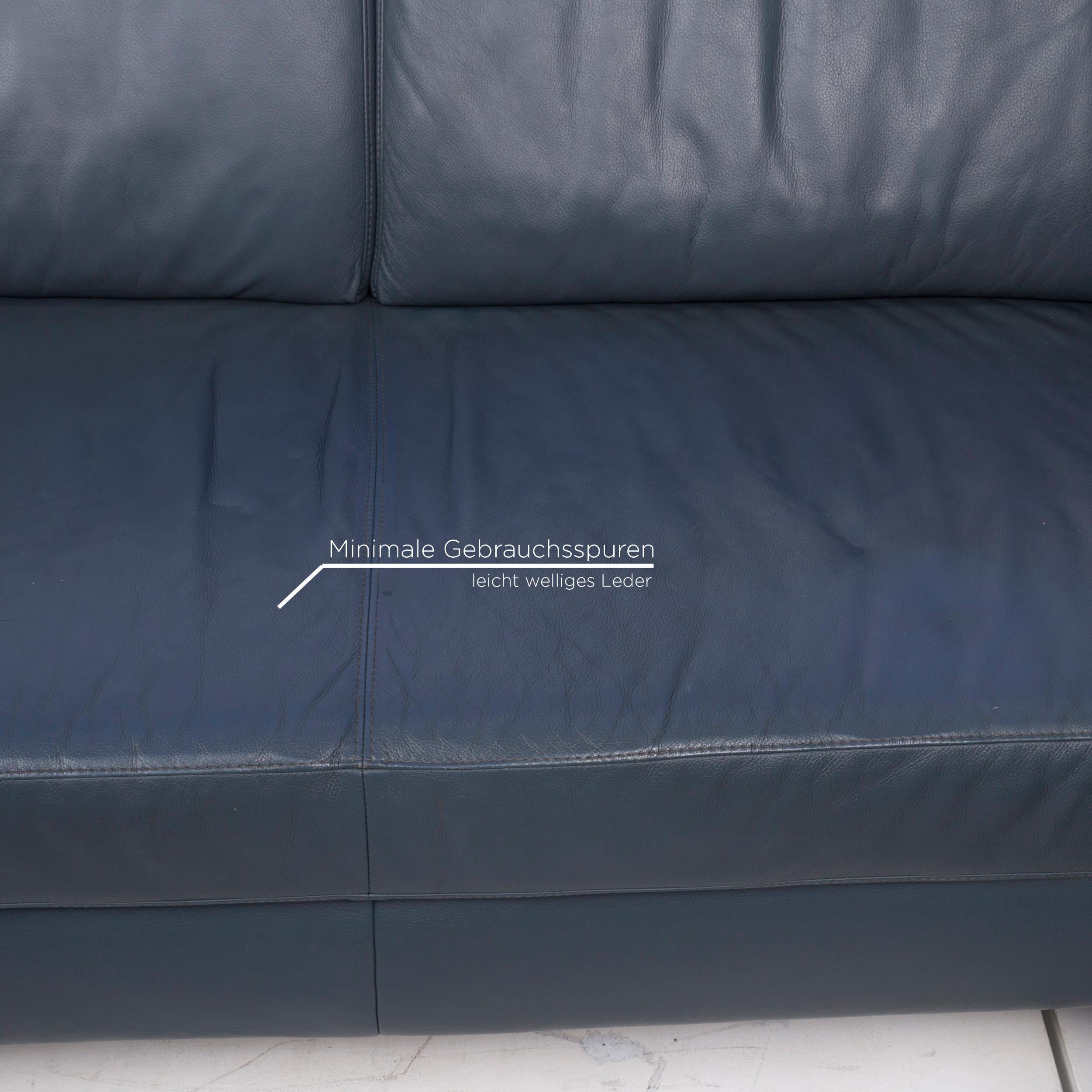 Willi Schillig Leather Corner Sofa Blue Sofa Couch In Good Condition For Sale In Cologne, DE