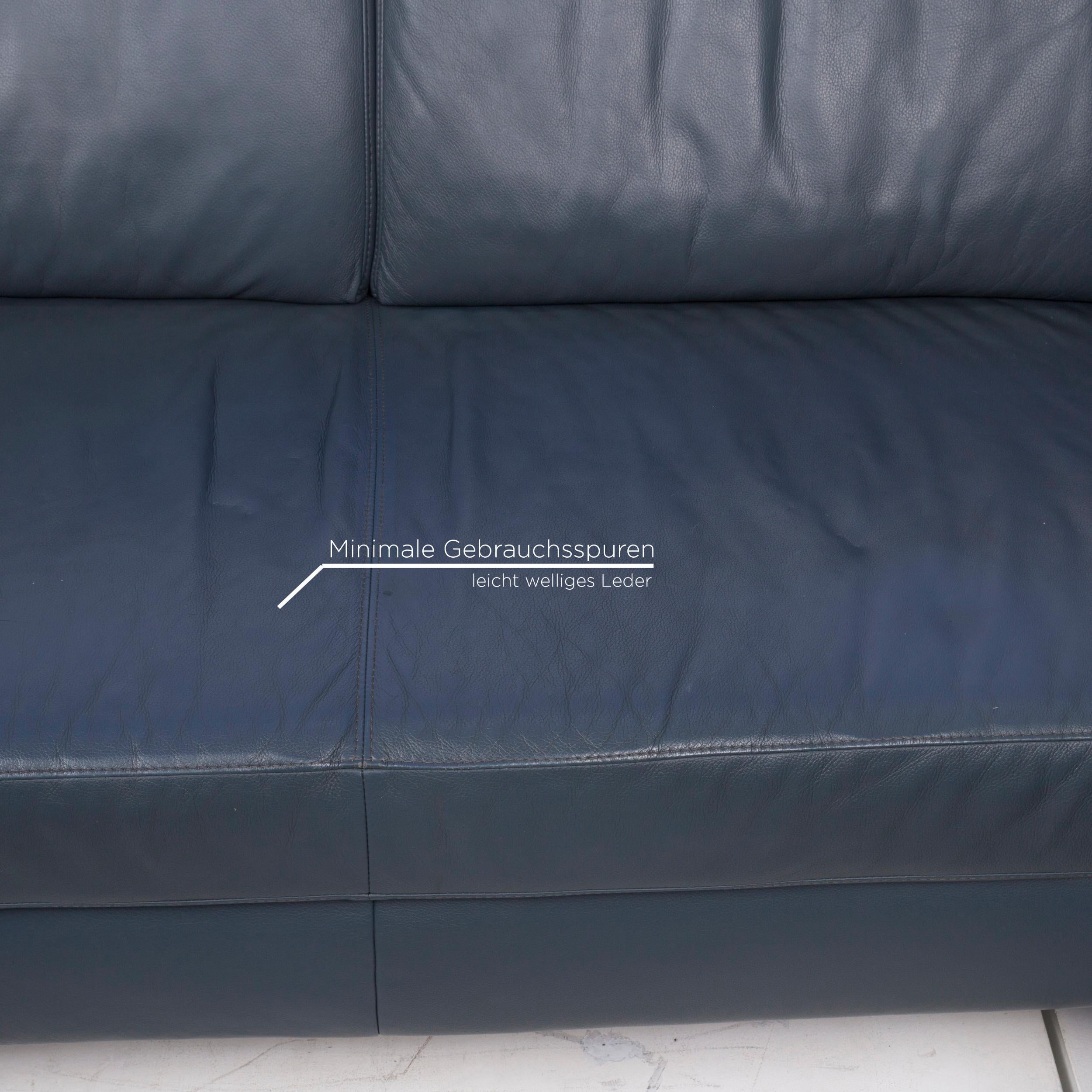 Willi Schillig Leather Corner Sofa Blue Sofa Couch In Good Condition In Cologne, DE
