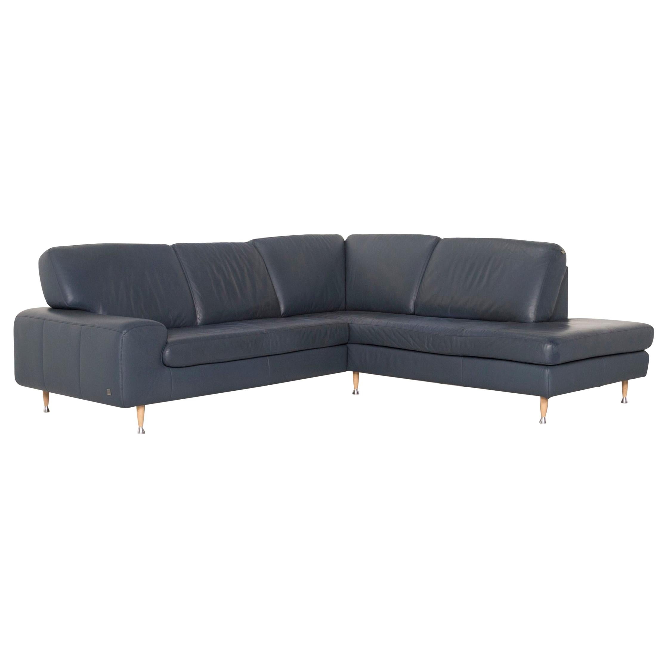 Willi Schillig Leather Corner Sofa Blue Sofa Couch For Sale