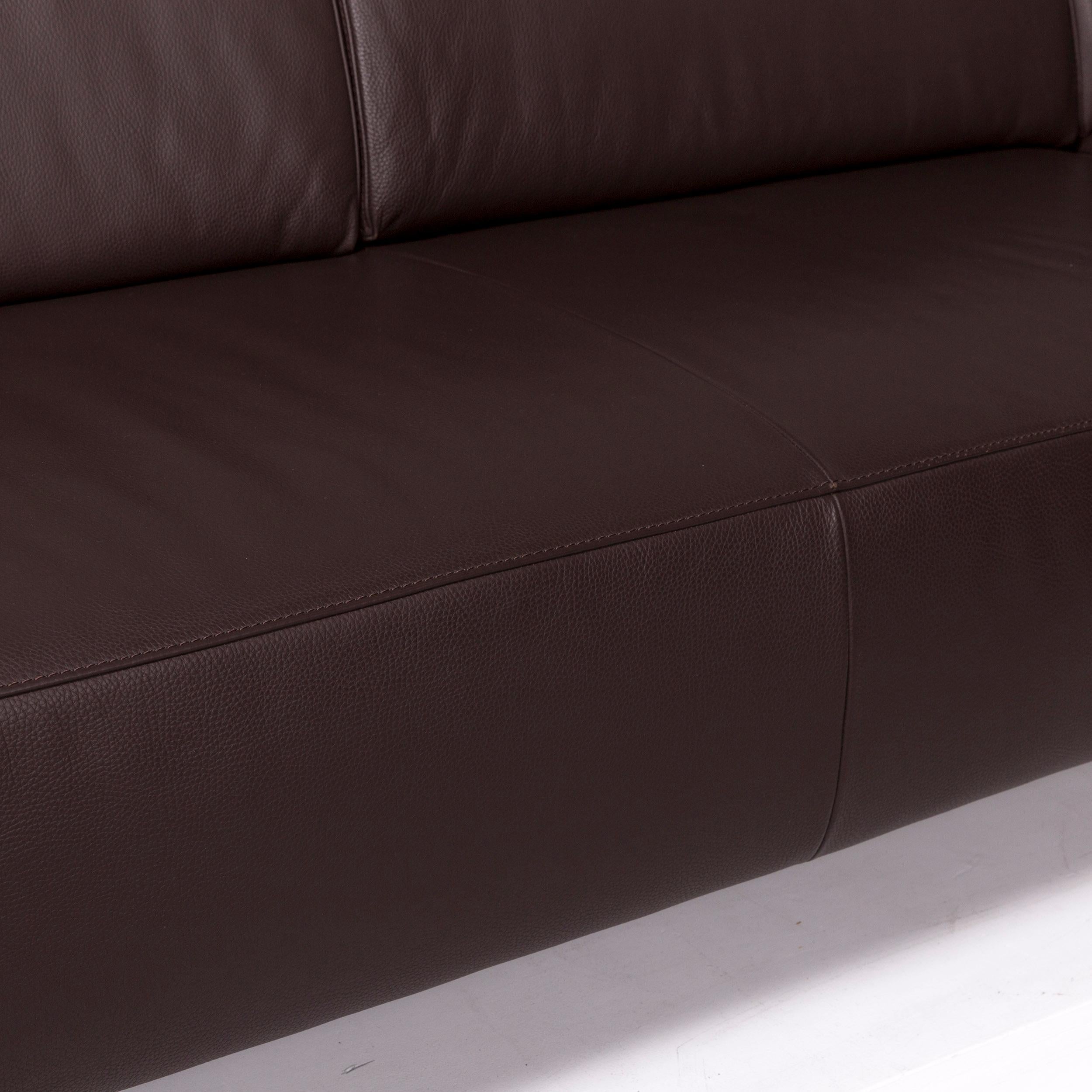 Modern Willi Schillig Leather Corner Sofa Brown Dark Brown Sofa Couch For Sale