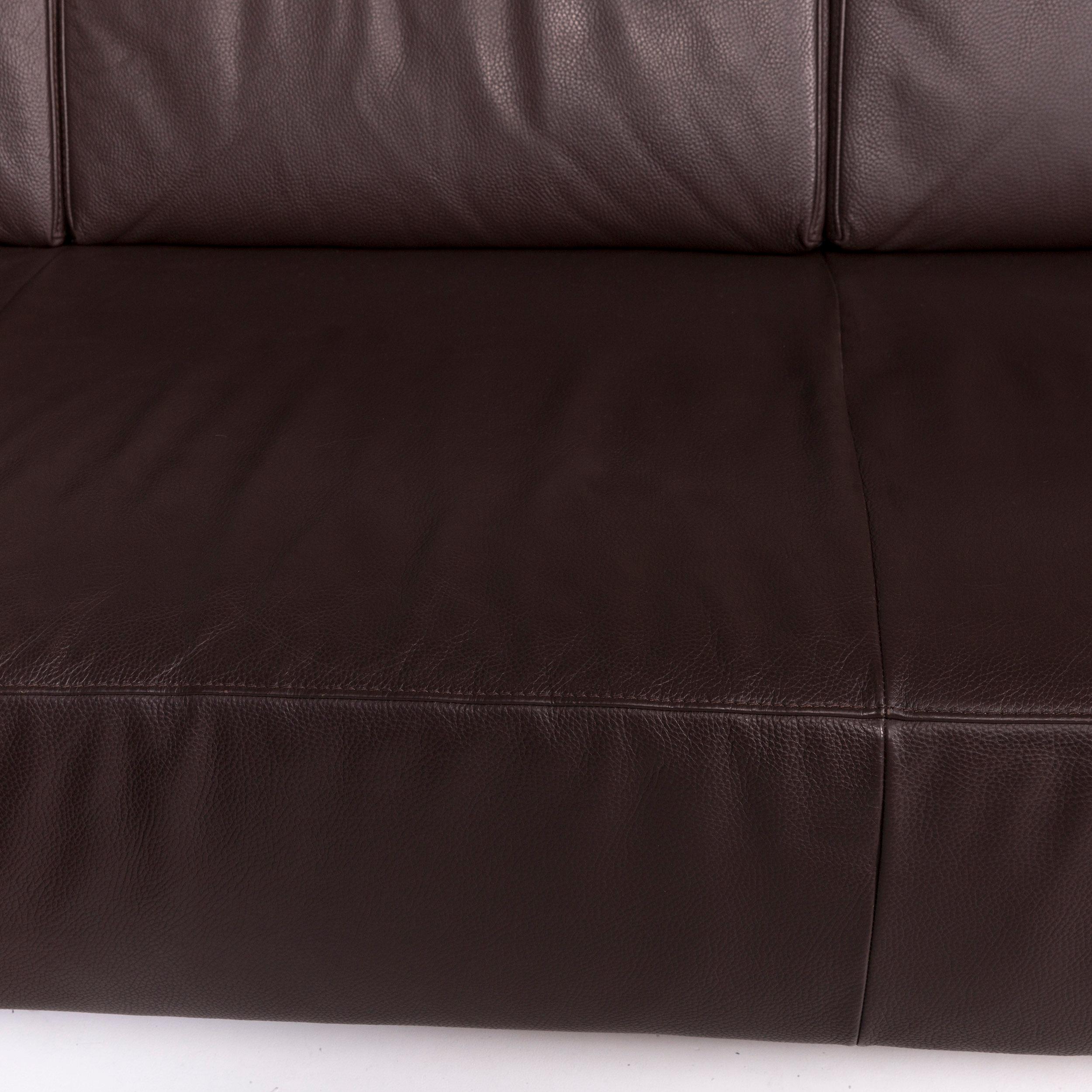 German Willi Schillig Leather Corner Sofa Brown Dark Brown Sofa Couch For Sale