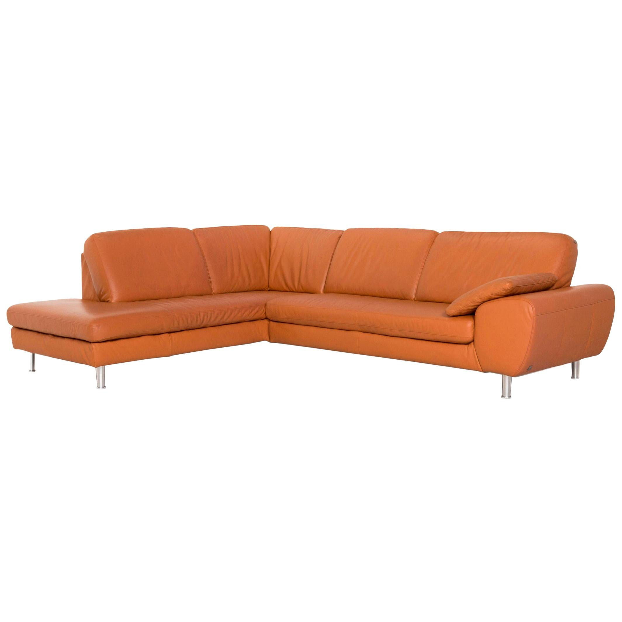 Willi Schillig Leather Corner Sofa Terracotta Orange Couch For Sale at