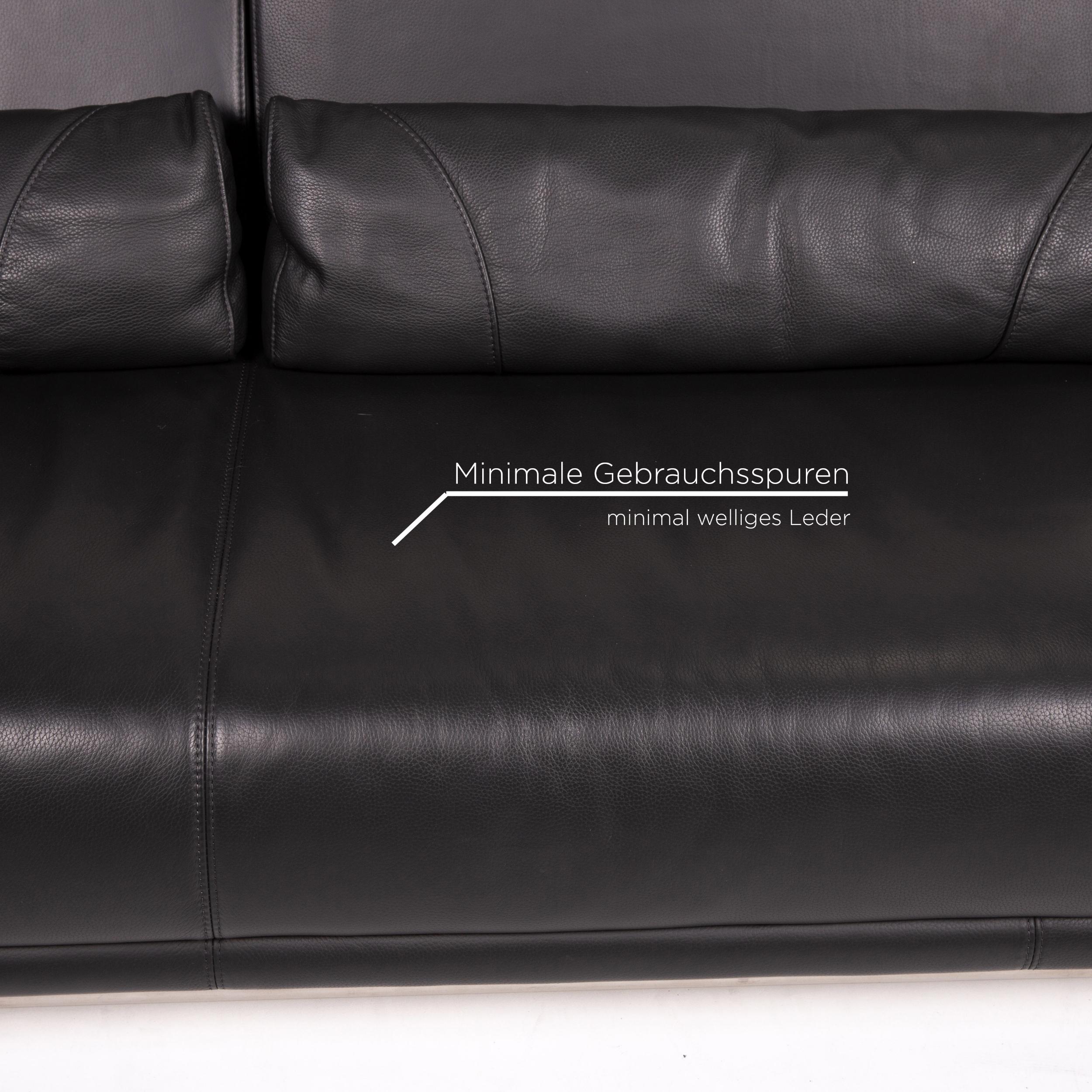 German Willi Schillig Leather Sofa Anthracite Gray Three-Seat Couch For Sale
