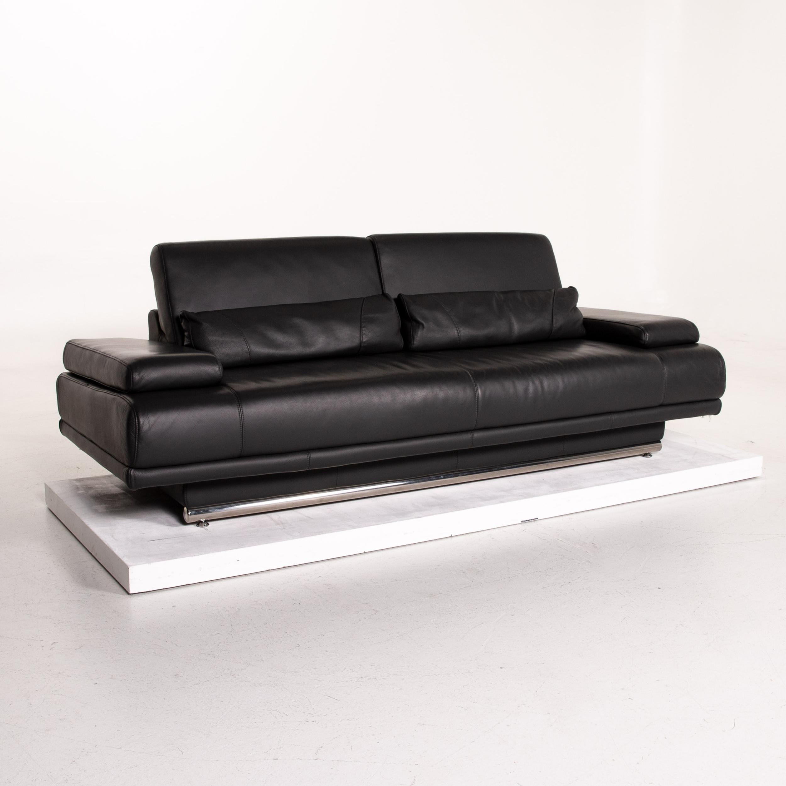 Contemporary Willi Schillig Leather Sofa Anthracite Gray Three-Seat Couch For Sale