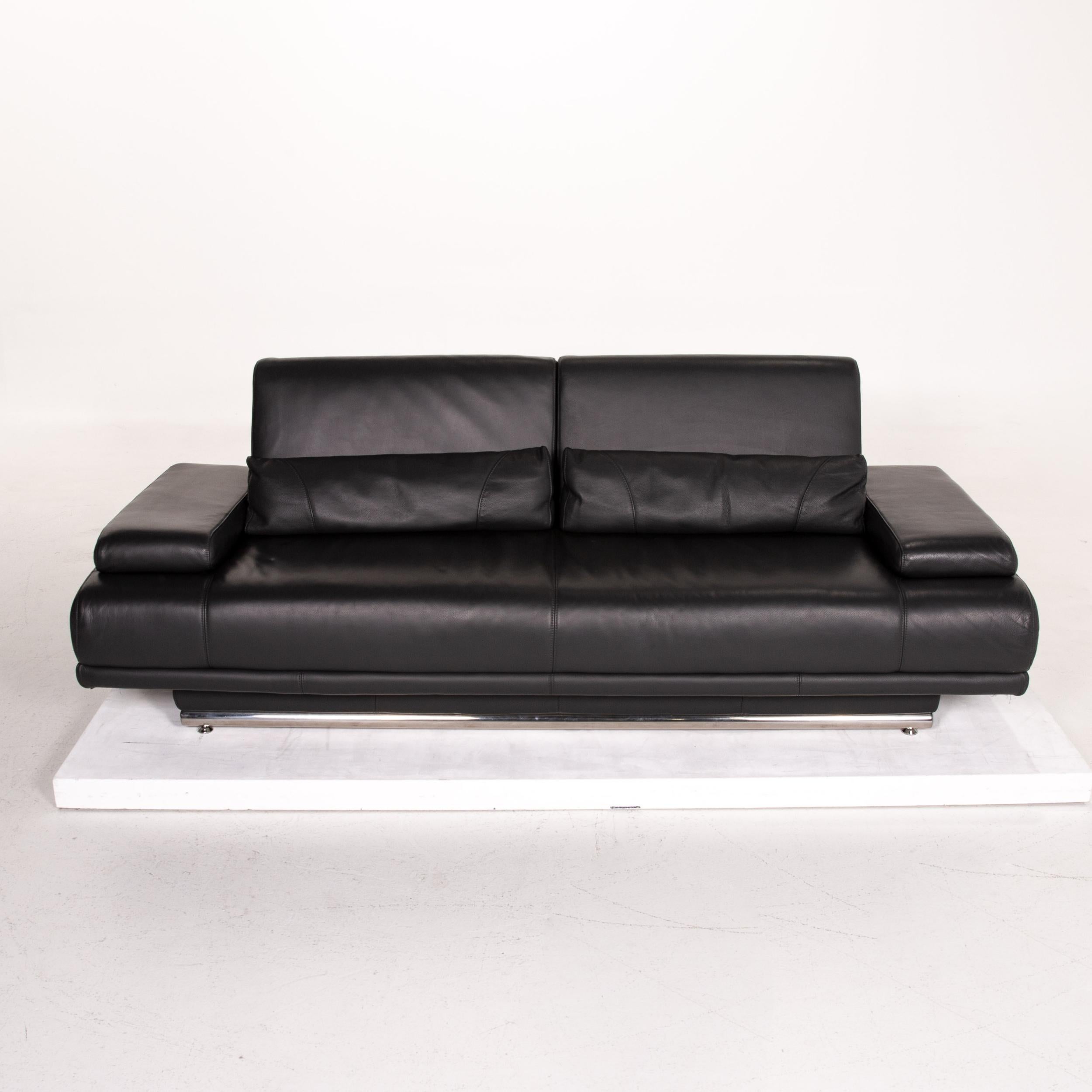 Willi Schillig Leather Sofa Anthracite Gray Three-Seat Couch For Sale 1