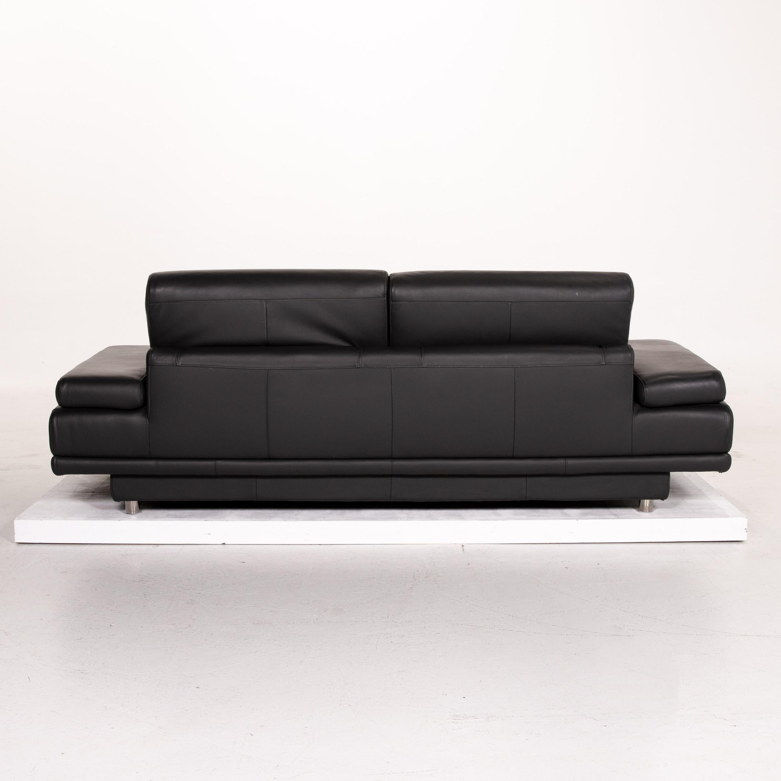 Willi Schillig Leather Sofa Anthracite Gray Three-Seat Couch For Sale 3
