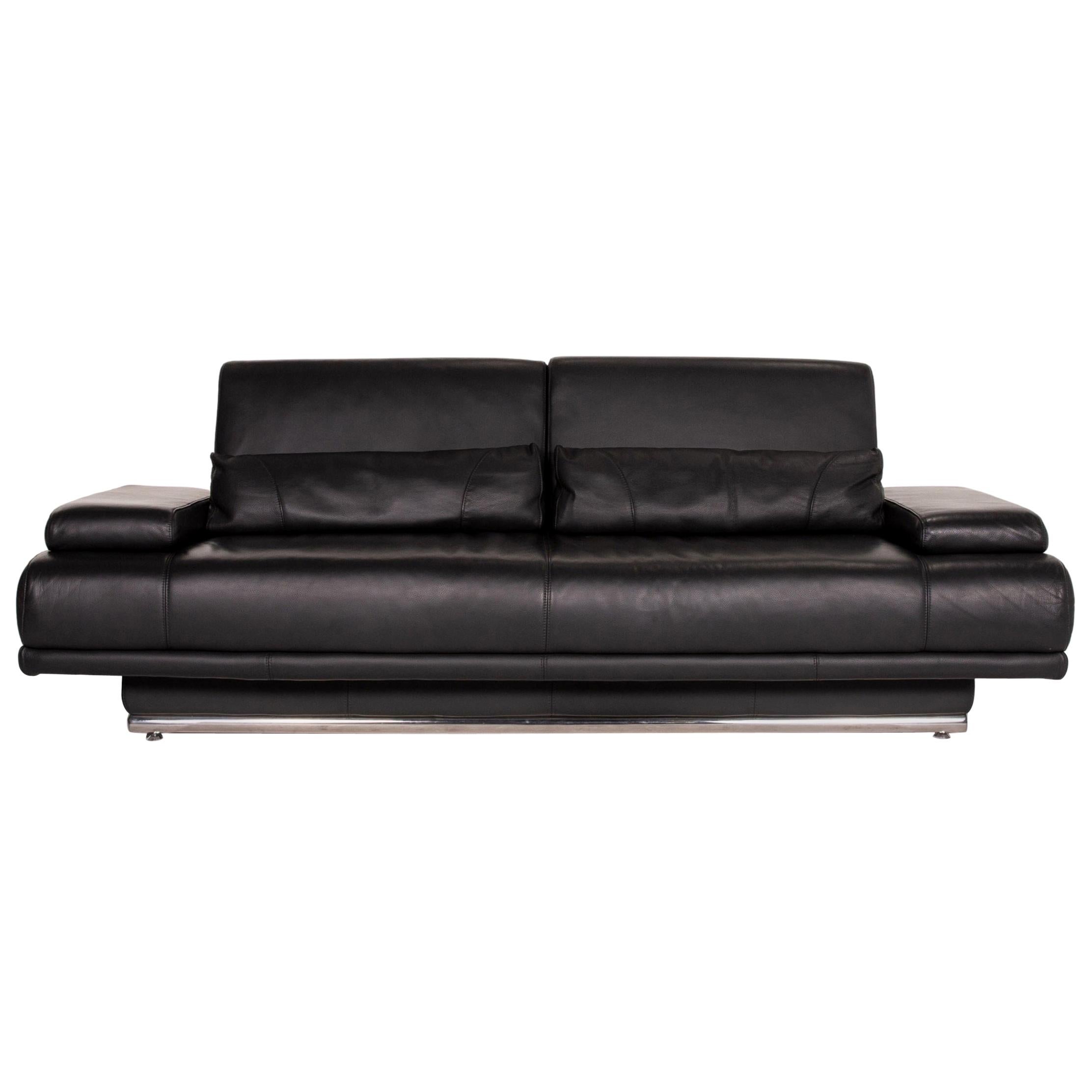Willi Schillig Leather Sofa Anthracite Gray Three-Seat Couch For Sale