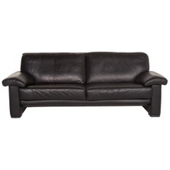 Willi Schillig Leather Sofa Black Three-Seat Couch