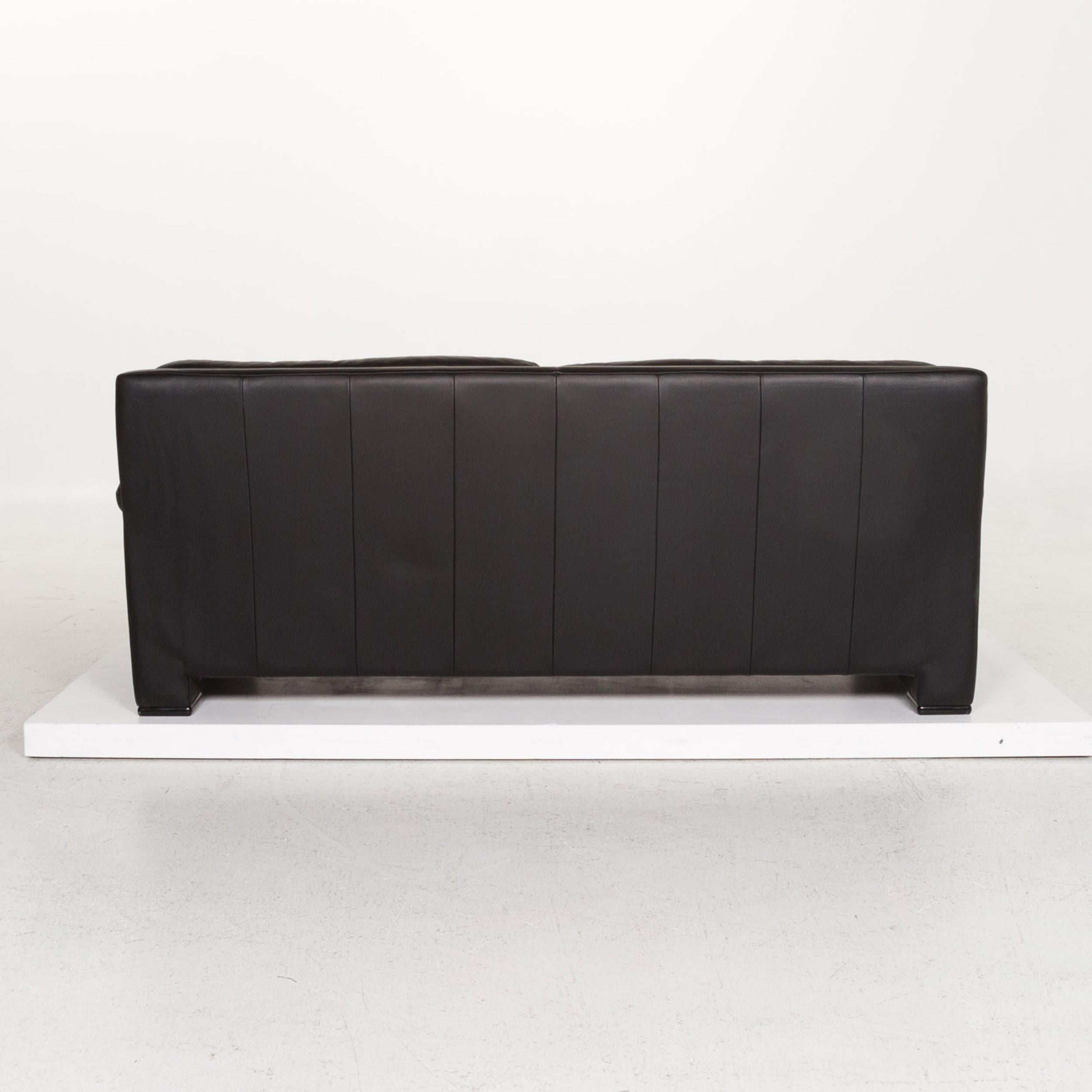 Willi Schillig Leather Sofa Black Three-Seat Couch For Sale 2