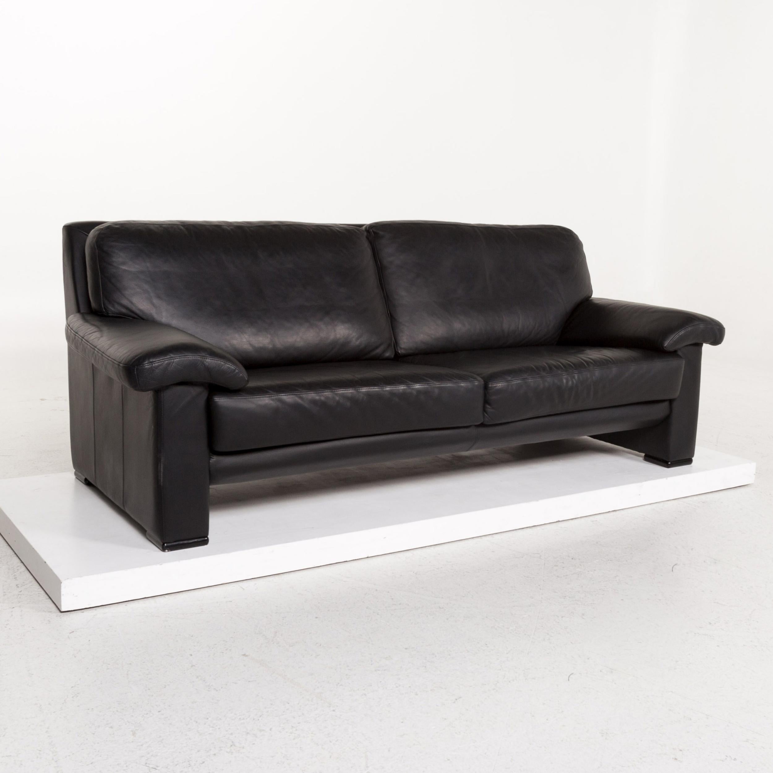 Willi Schillig Leather Sofa Black Three-Seat Couch In Good Condition For Sale In Cologne, DE