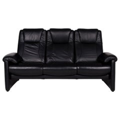 Willi Schillig Leather Sofa Black Three-Seat Couch