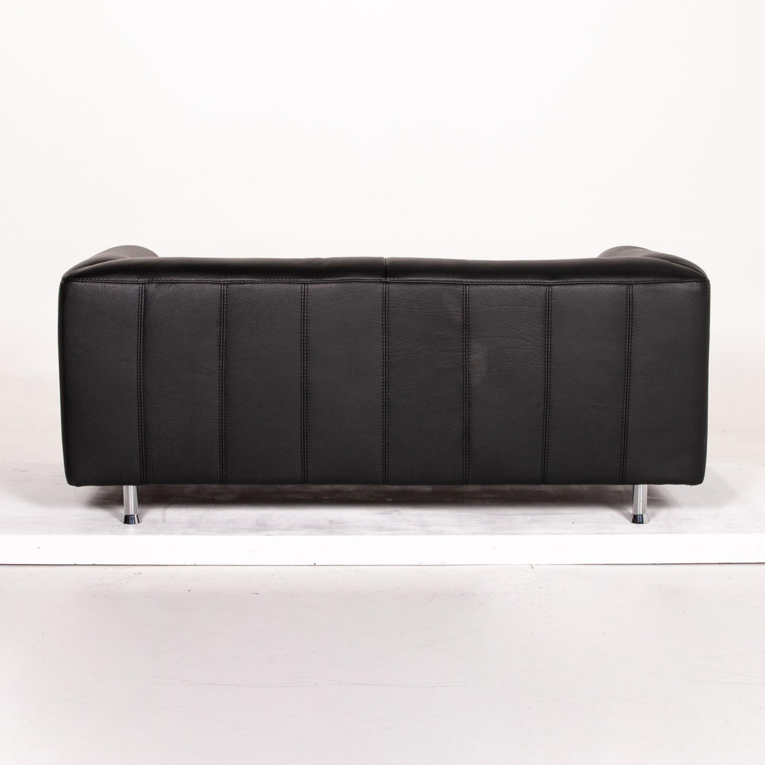 Willi Schillig Leather Sofa Black Two-Seat Couch For Sale 4