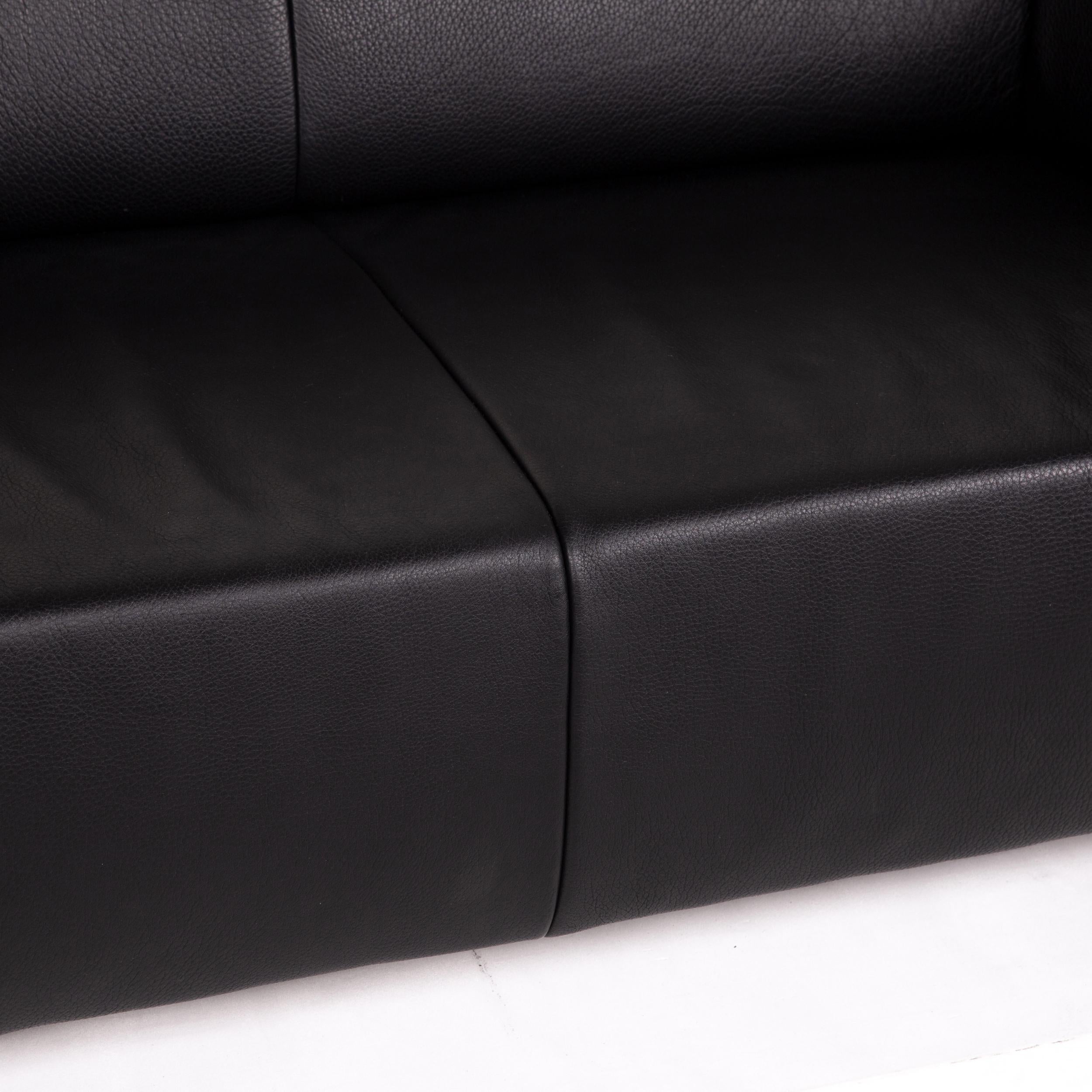 Modern Willi Schillig Leather Sofa Black Two-Seat Couch For Sale