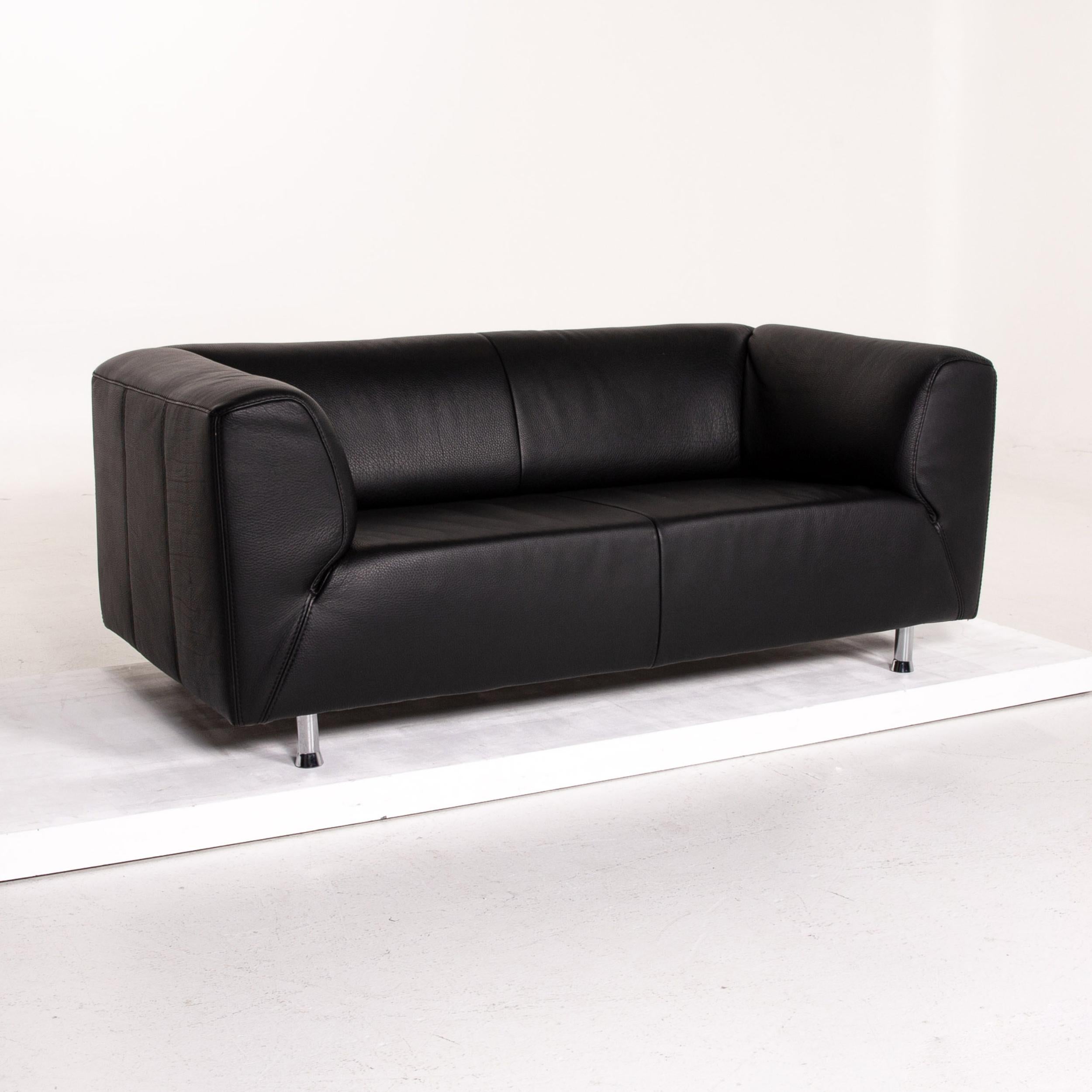Willi Schillig Leather Sofa Black Two-Seat Couch For Sale 1