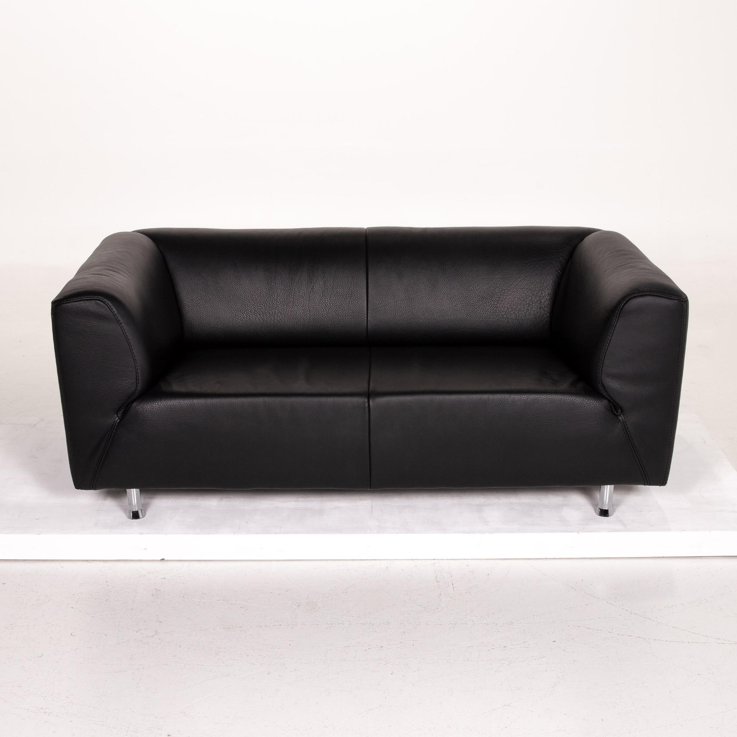 Willi Schillig Leather Sofa Black Two-Seat Couch For Sale 2