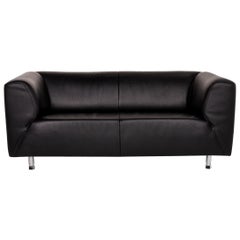 Willi Schillig Leather Sofa Black Two-Seat Couch