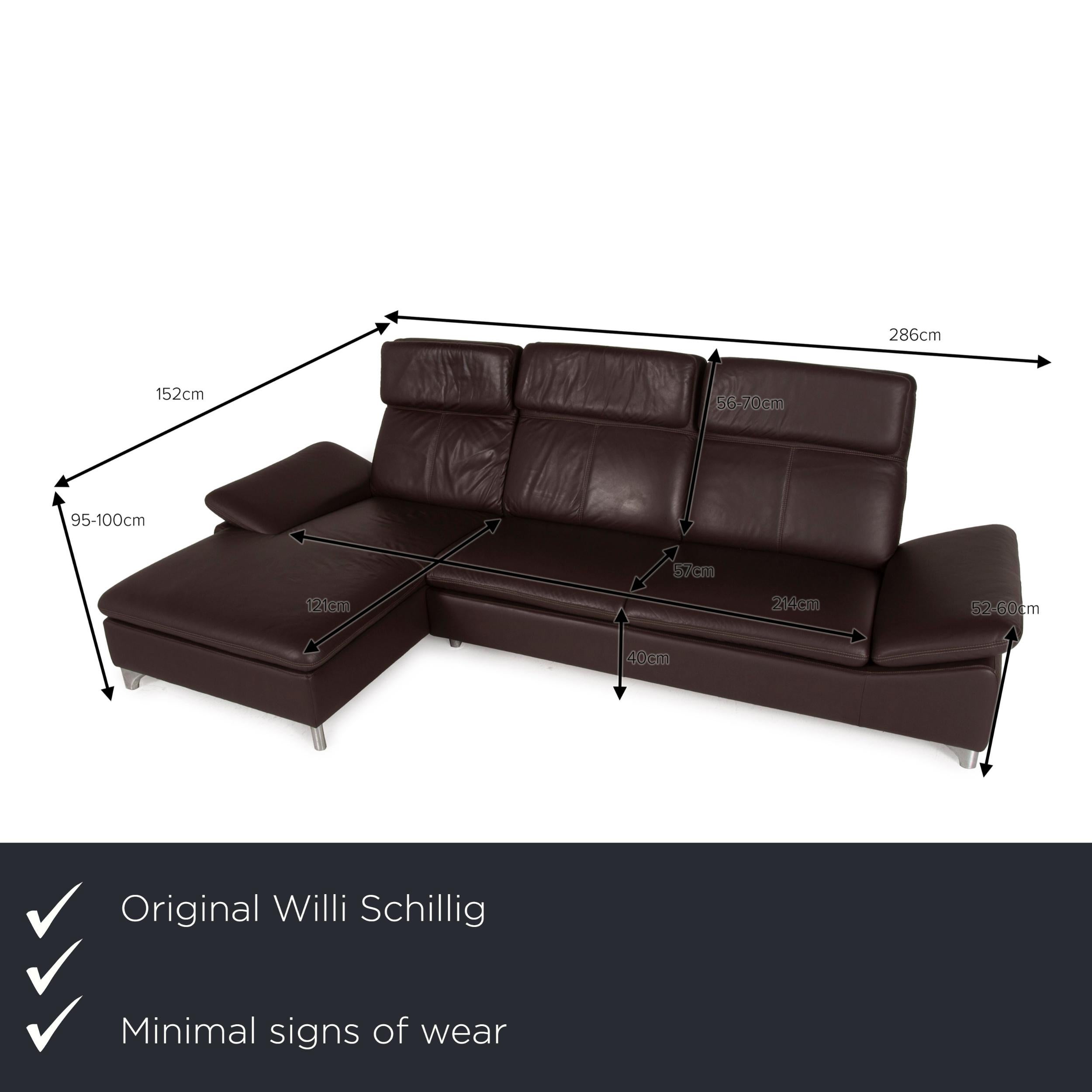 We present to you a Willi Schillig leather sofa brown corner sofa dark brown.
 

 Product measurements in centimeters:
 

Depth: 95
Width: 152
Height: 95
Seat height: 40
Rest height: 52
Seat depth: 57
Seat width: 214
Back height: