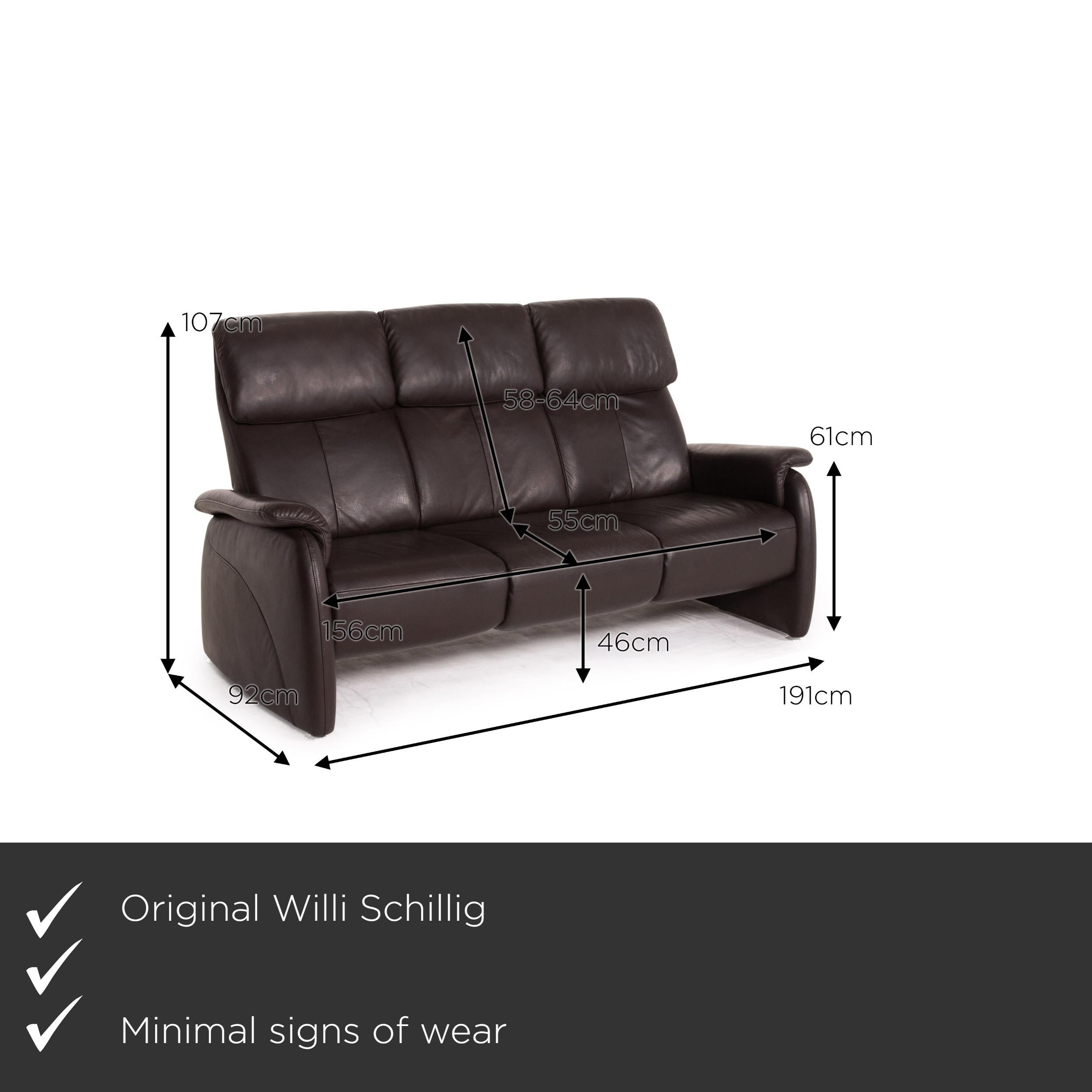 We present to you a Willi Schillig leather sofa brown dark brown three-seater couch.


 Product measurements in centimeters:
 

Depth: 92
Width: 191
Height: 107
Seat height: 46
Rest height: 61
Seat depth: 55
Seat width: 156
Back height: