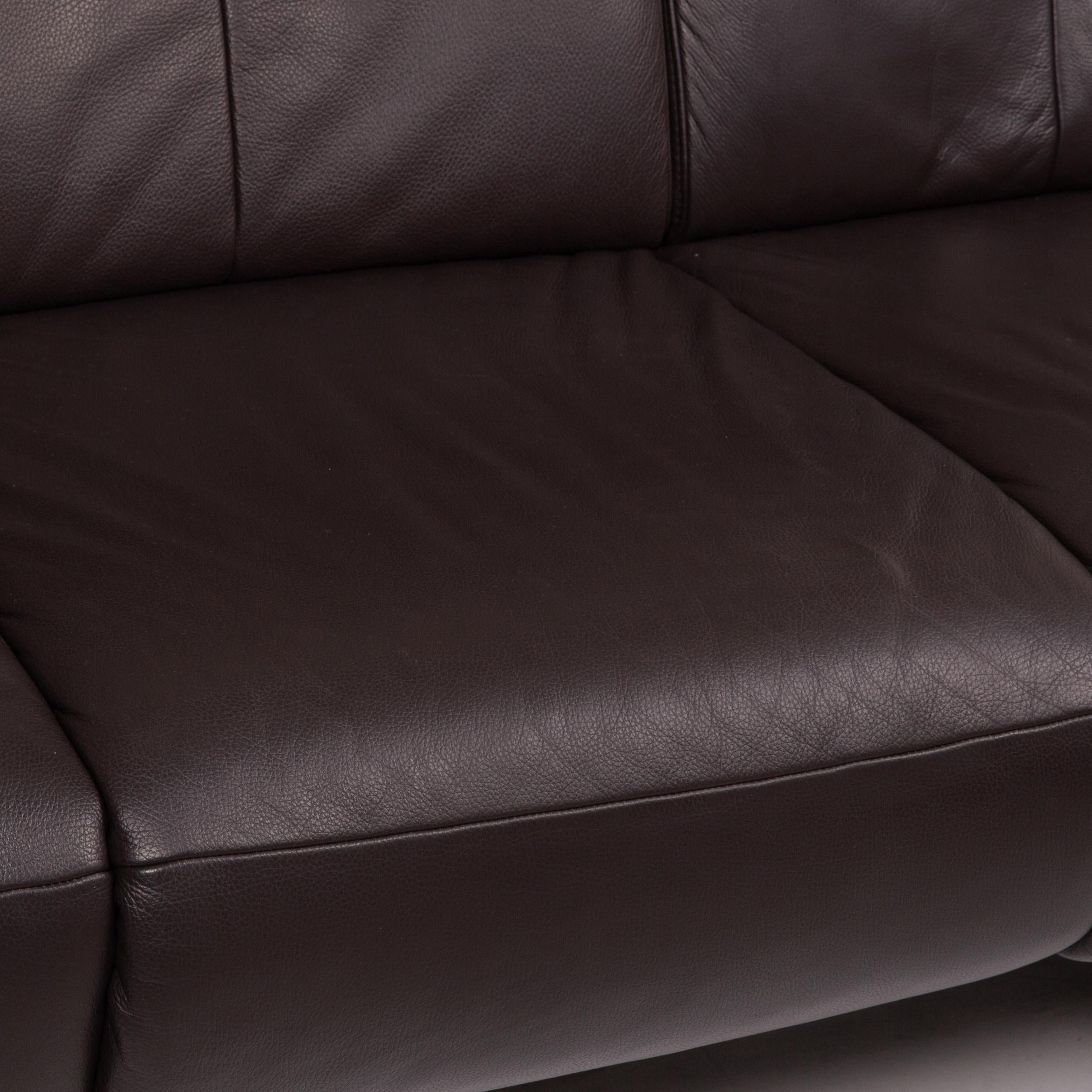Modern Willi Schillig Leather Sofa Brown Dark Brown Three-Seater Couch For Sale